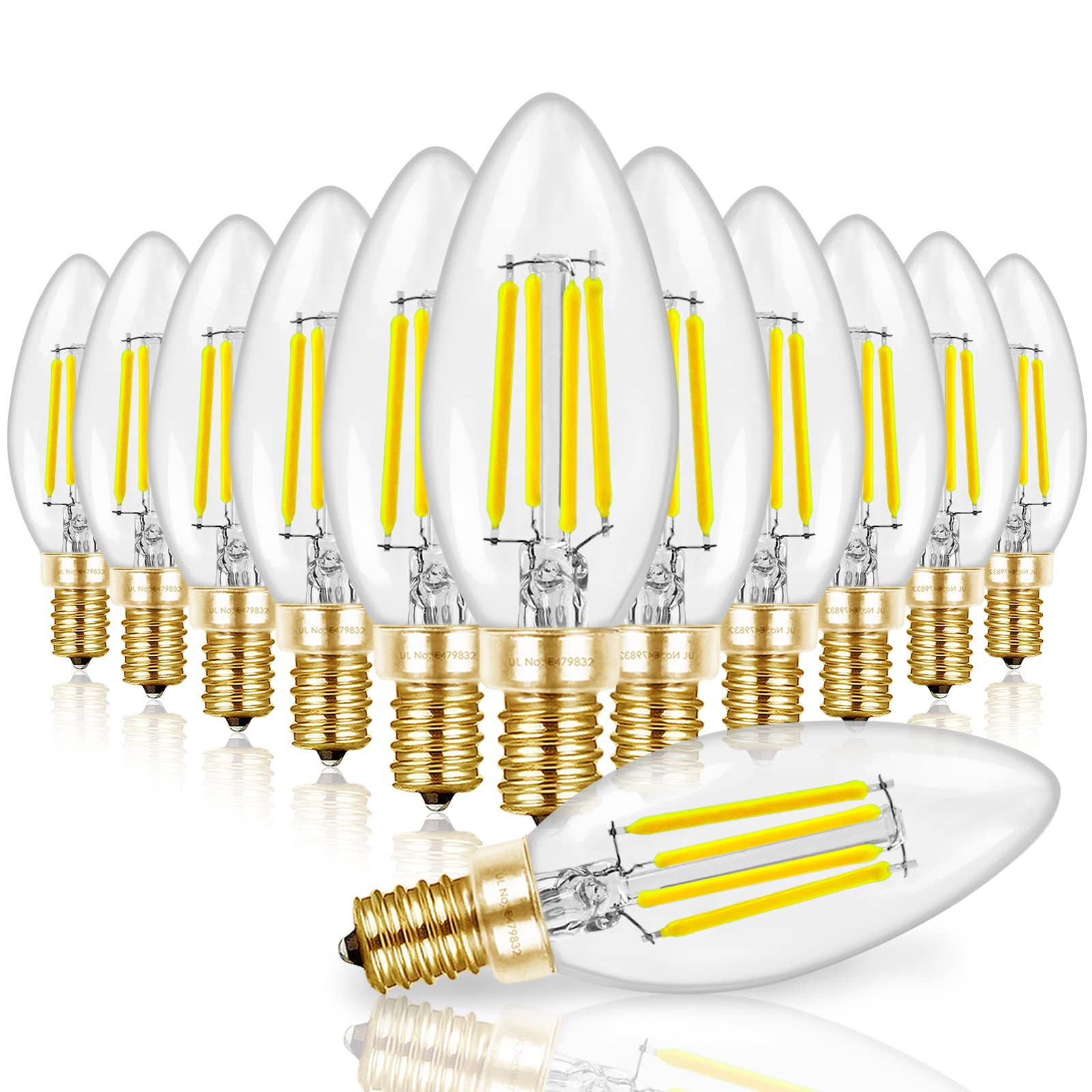 Hizashi Chandelier Light Bulbs 60 Watt 5000K Daylight, E12 Candelabra LED Light Bulbs Dimmable, B11 Type B LED Candelabra Bulbs, 90+CRI, 6W, 550LM, Candle Light Bulbs, UL Listed, 12 Pack