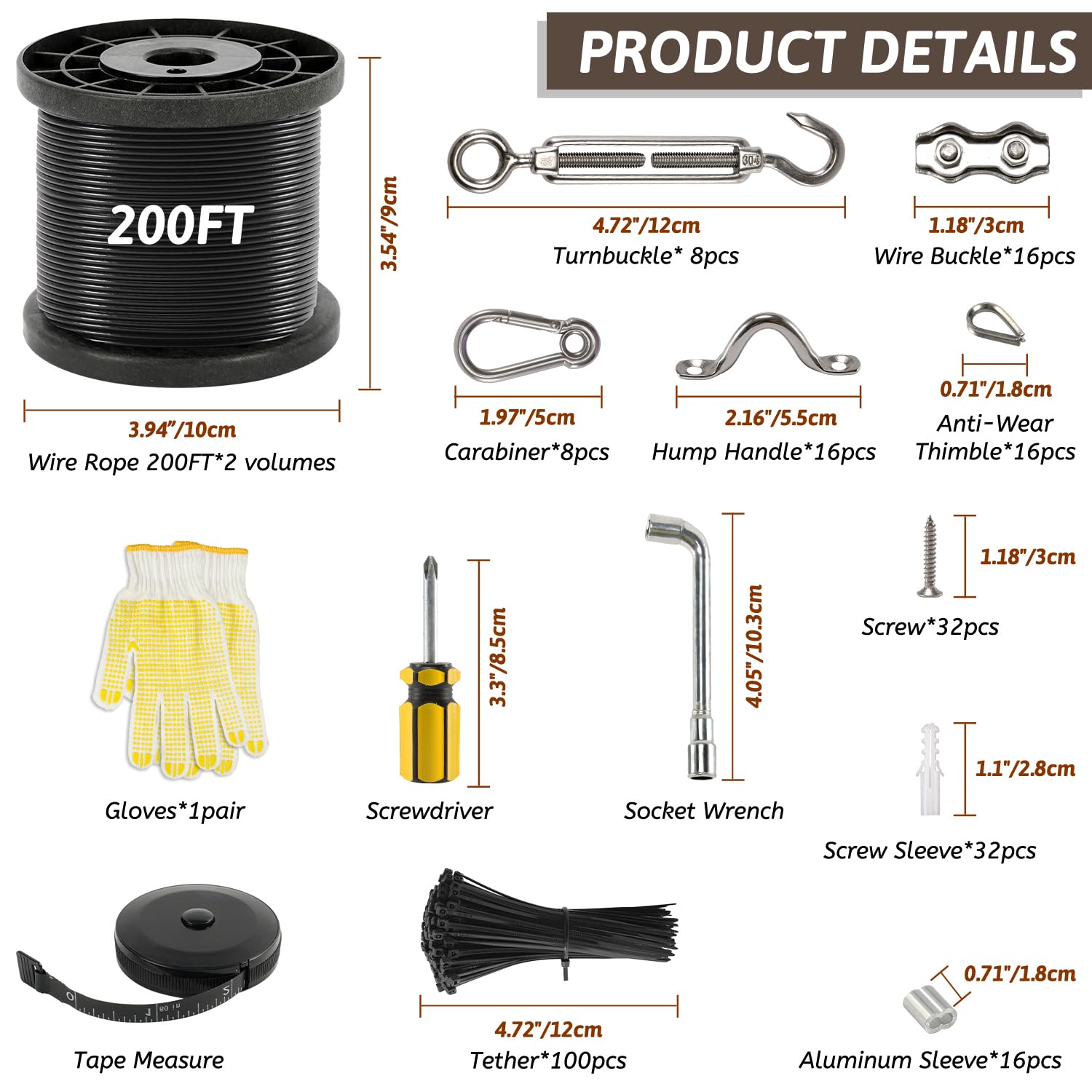 400 Ft String Light Hanging Kit Outdoor, Nylon Coated Stainless Steel 304 Wire Rope, String Light Kit Included Enough Accessories, Guide Wire For Outdoor String Lights, Patio Lights, Camping Lights