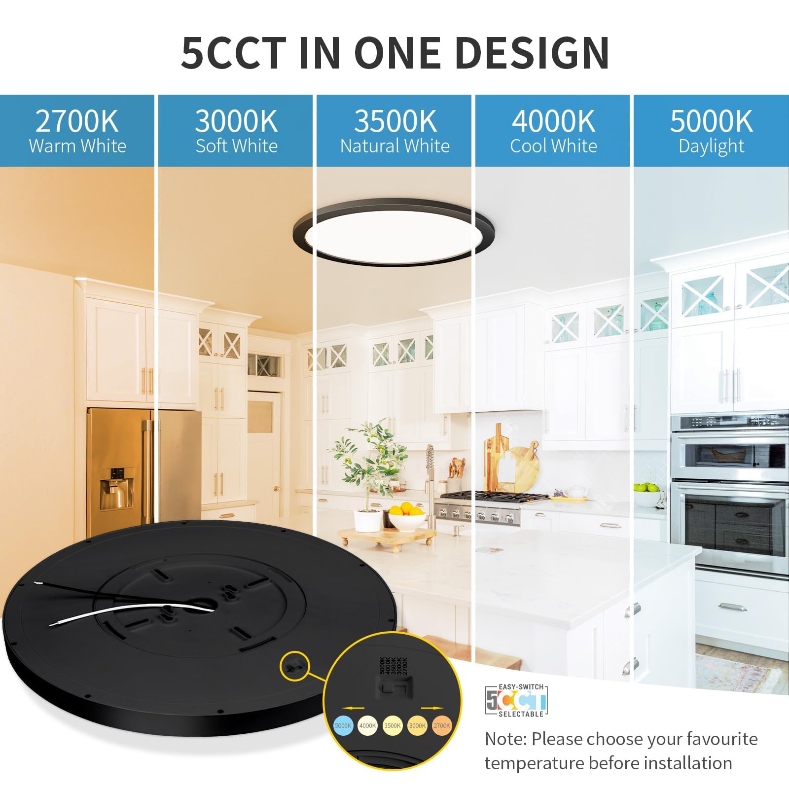 Mw Led Flush Mount Ceiling Light, 24 Inch Round Black Ceiling Lights, 48W 120V 5Cct, 24In Dimmable Led Light Fixture For Bedroom
