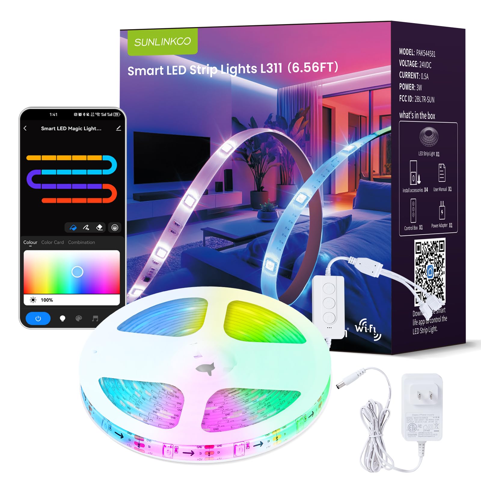 RGB+IC LED Band Lights  Smart Bluetooth LED Light for Bedroom  Color Changing LED Bands with 44 Scene Modes(6.6ft)
