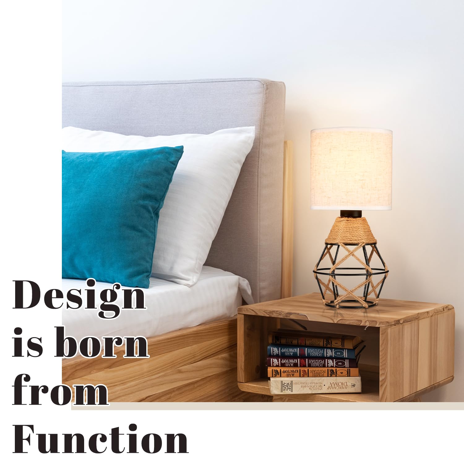 Hamilyeah Woven Table Lamps Set Of 2, Farmhouse Lamps For Nightstand With On/Off Switch, Bedside Lamps With Fabric Shade, Modern