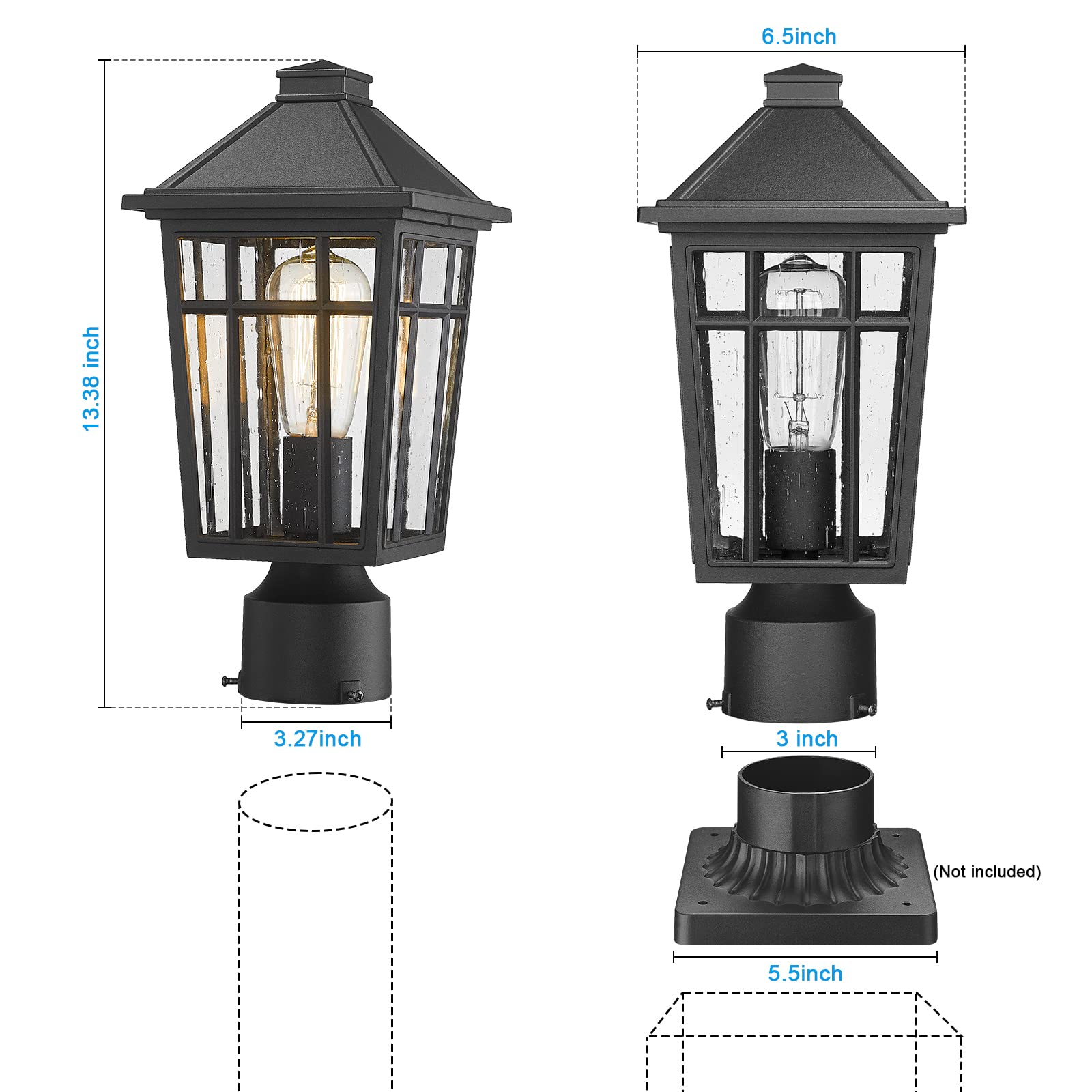 Darkaway Waterproof Aluminum Outdoor Post Lights, 2 Pack Black Garden & Patio Fixture