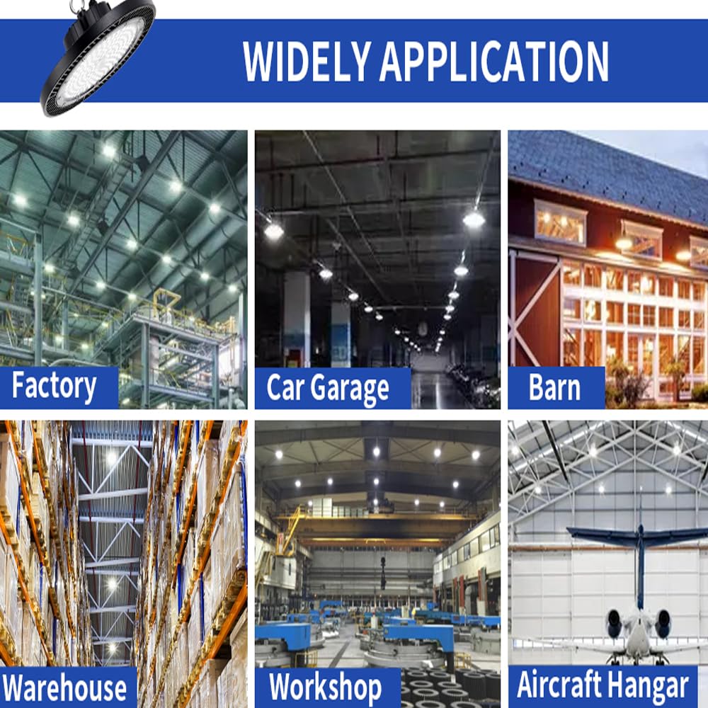 Gugsey Led High Bay Light, 200W 28000Lm 5000K High Bay Led Shop Light With Plug 5' Cable And Hook Ring, Ufo High Bay Led Lights For Garage Gym Warehouse Workshop