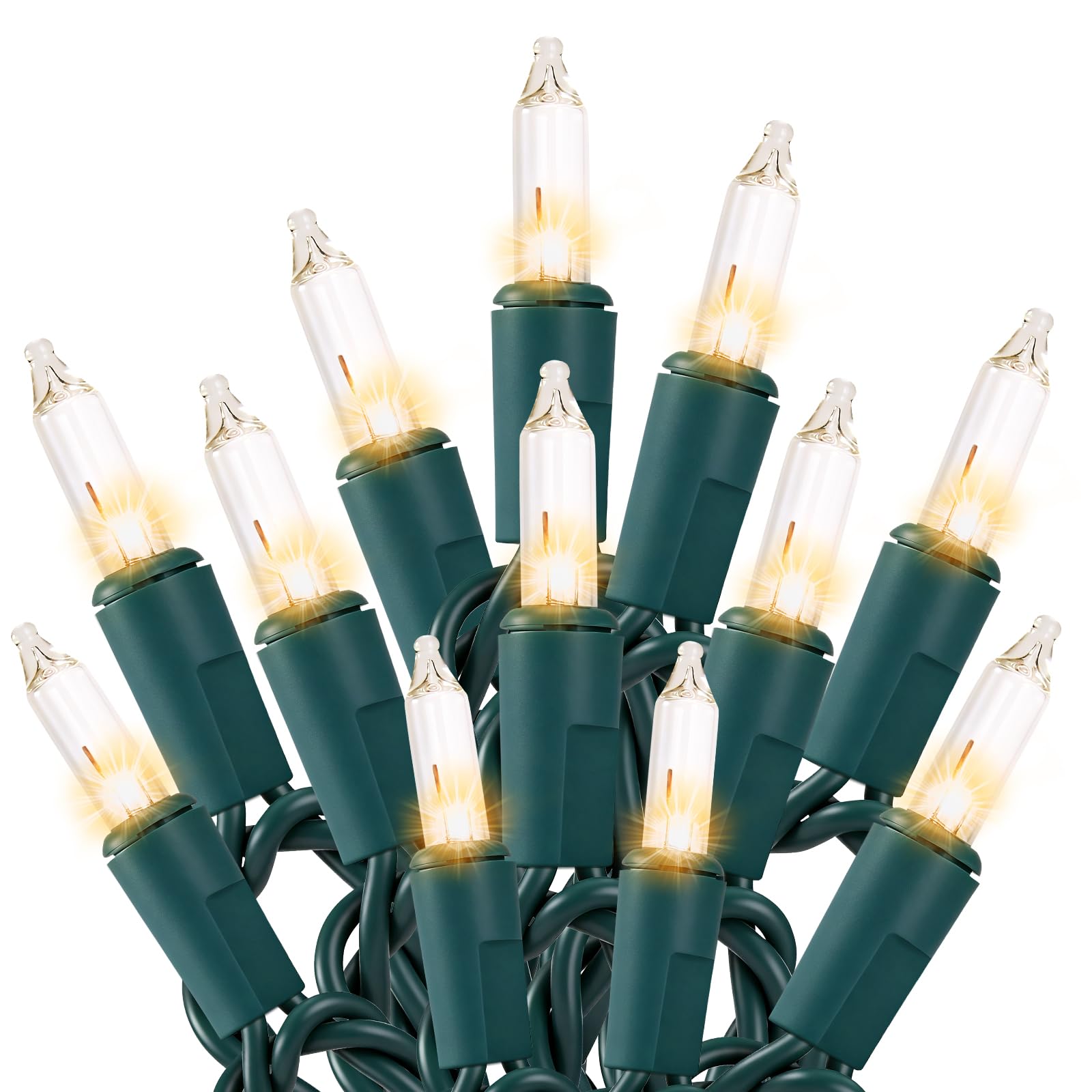 Meteds Christmas Lights 100 Count Warm White Mini String Lights Green Wire UL Certified, Connectable, 2 PCS