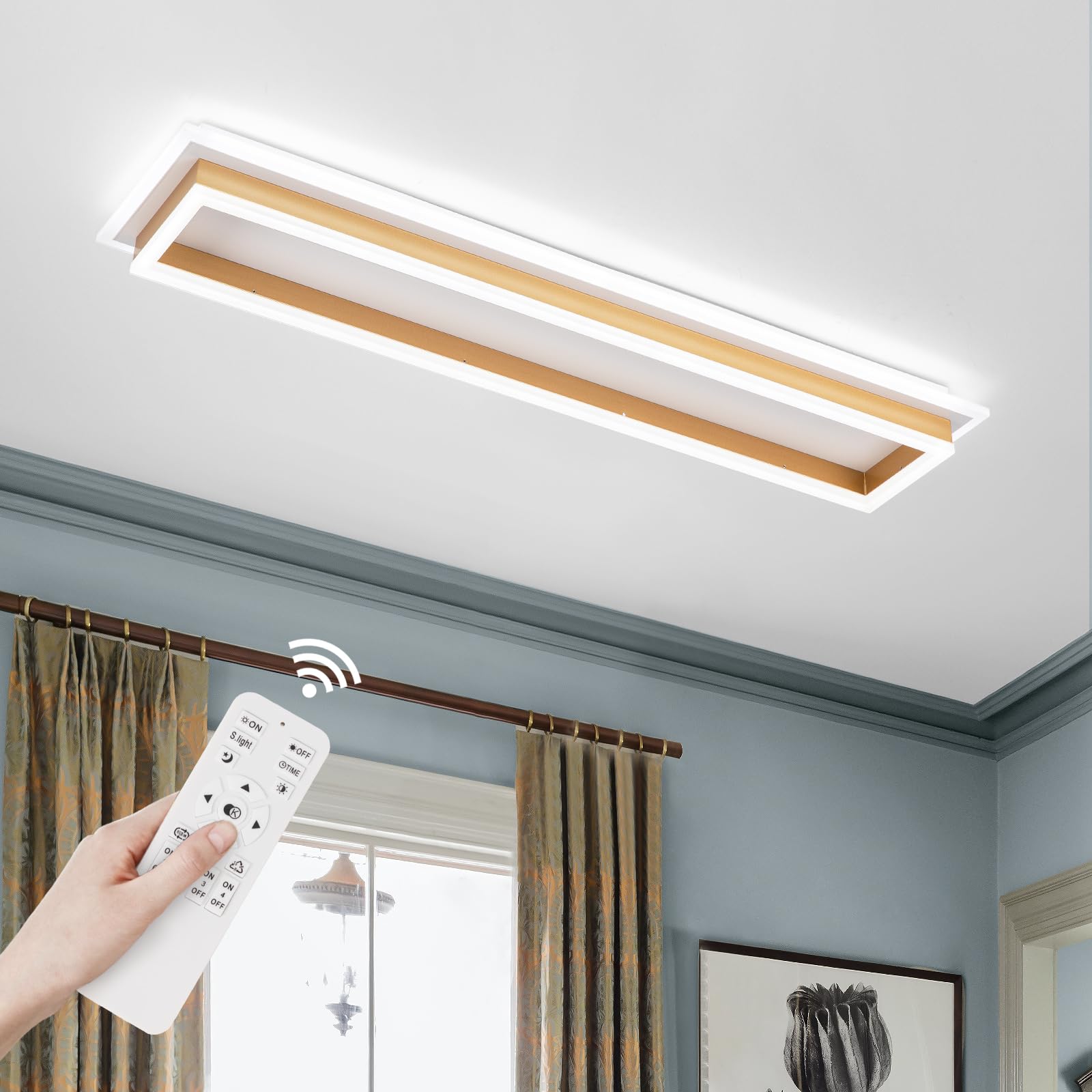 Vloitgol Dimmable LED Ceiling Light Fixture, 31.5in, Gold, Aluminum, Modern Linear Design, Model CL-80CTYKL-D