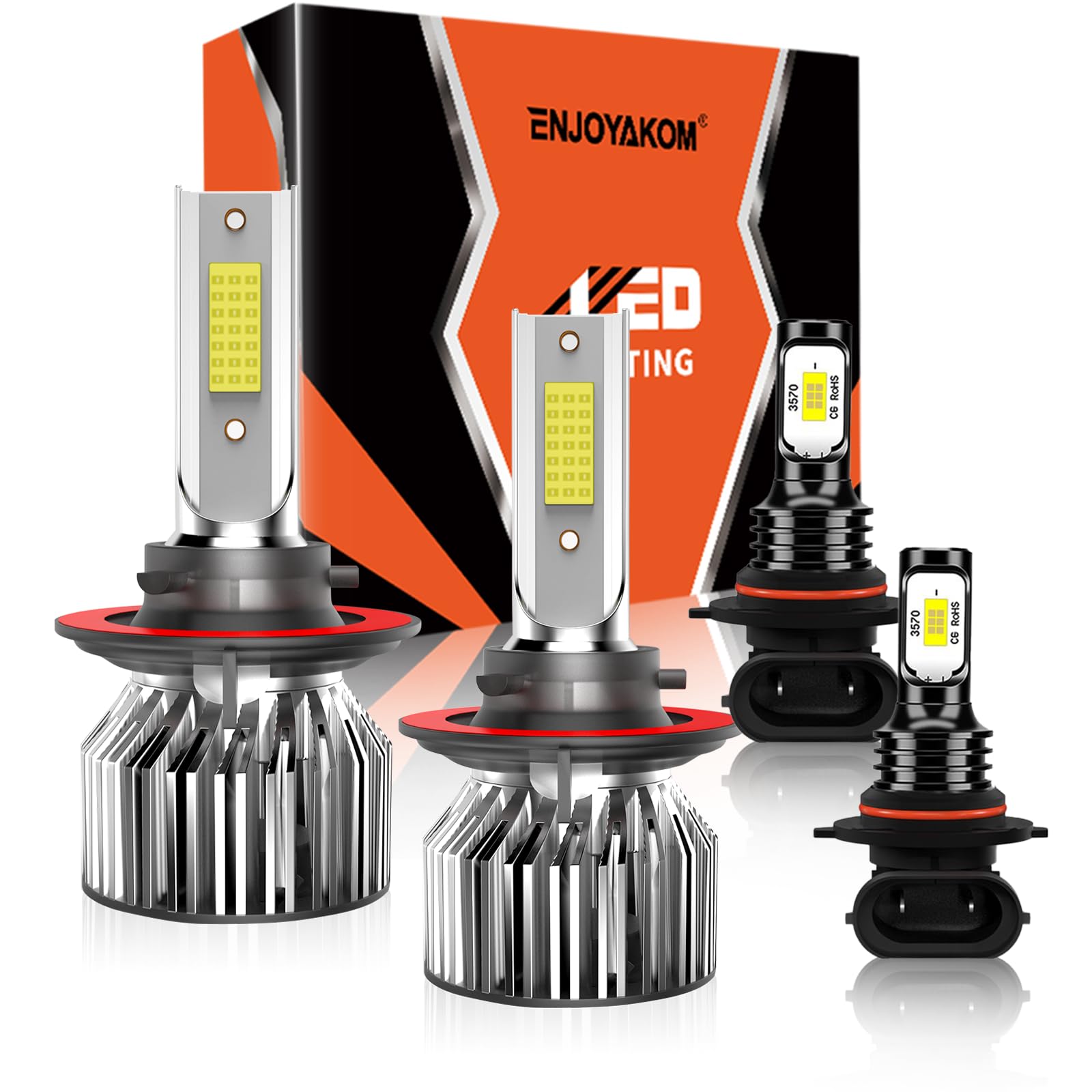 ENJOYAKOM Compatible for Ford Explorer 2006 2007 2008 2009 2010, High Low Beam Fog Lights Bulbs Combo 6500K White Plug-and-Play,