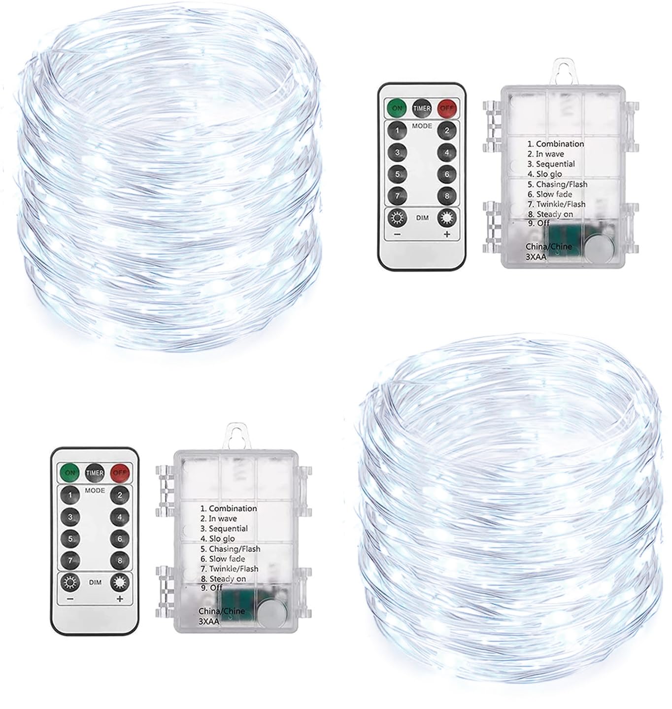 2 Pack Total 200 LED Fairy Lights Battery Operated String Lights with Remote & 8 Modes  33FT Waterproof Copper Wire Battery Powered Twinkle Lights for Outdoor Christmas Parties Decoration White