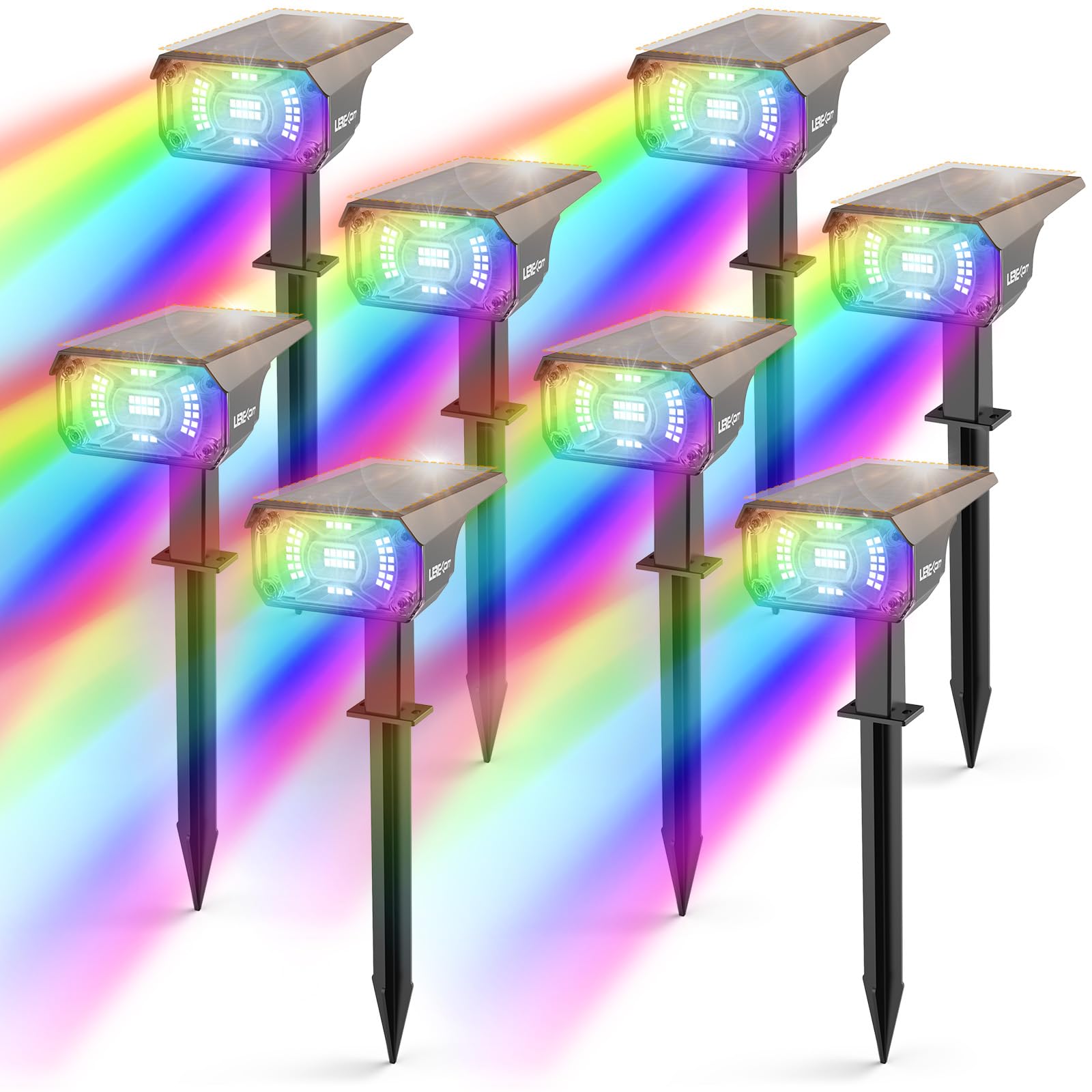 LEREKAM Solar Spotlights, 40 LED Color Changing RGB, Waterproof, 8 Pack, Model Outdoor-Spotlights-C2, Multicolor