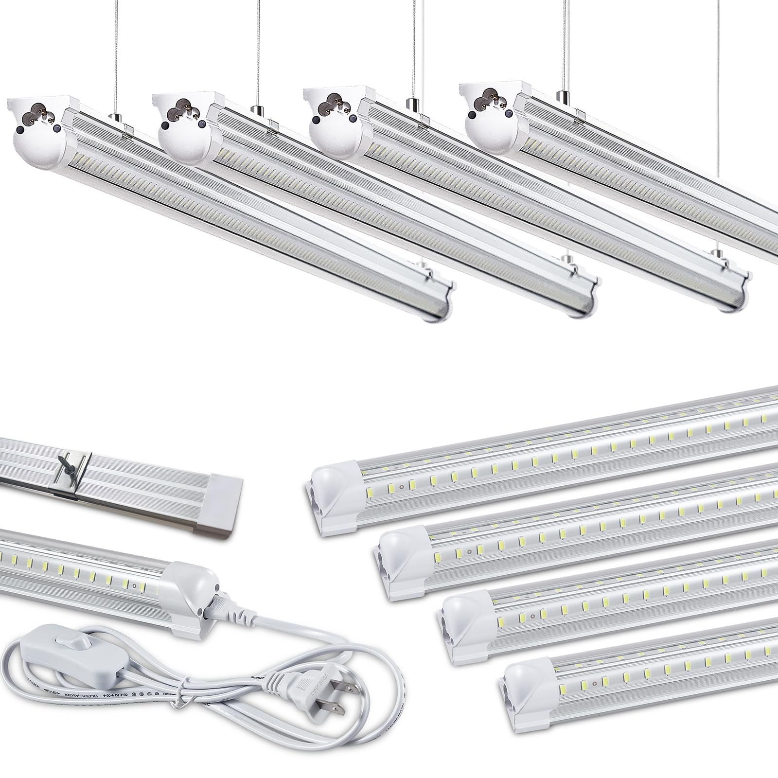 Skymoatled 8Pack 8FT LED Shop Light Garage Light,100W 6000K White Light 15000LM Super Bright,Hanging/Surface Mount,Linkable T8 L