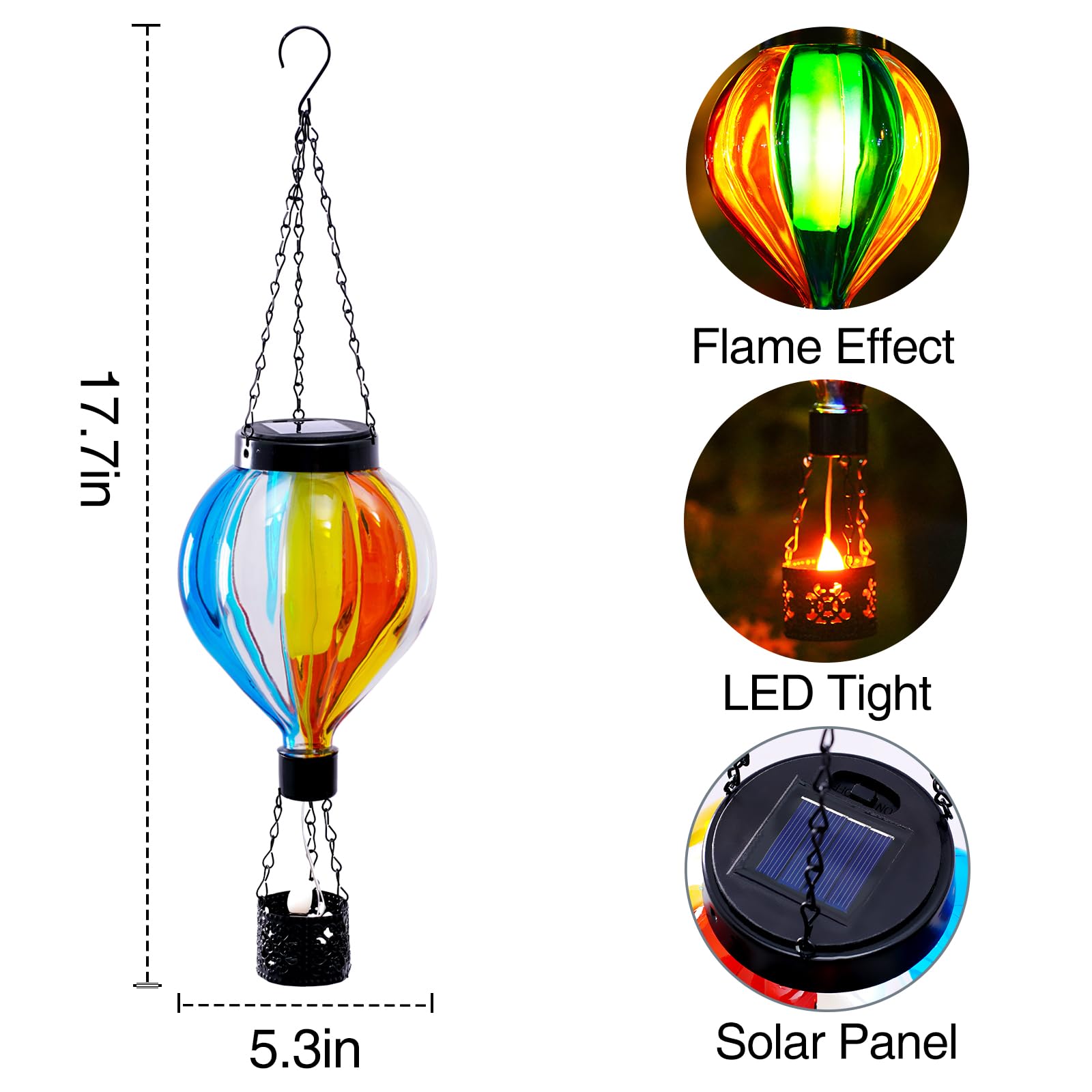 Hot Air Balloon Solar Lantern With Flickering Flame Christmas Gifts For Women Grandma Mom Outdoor Hanging Light Solar Decorative Air Balloon Lamp For Garden Patio Yard And Home (Blue & Yellow)