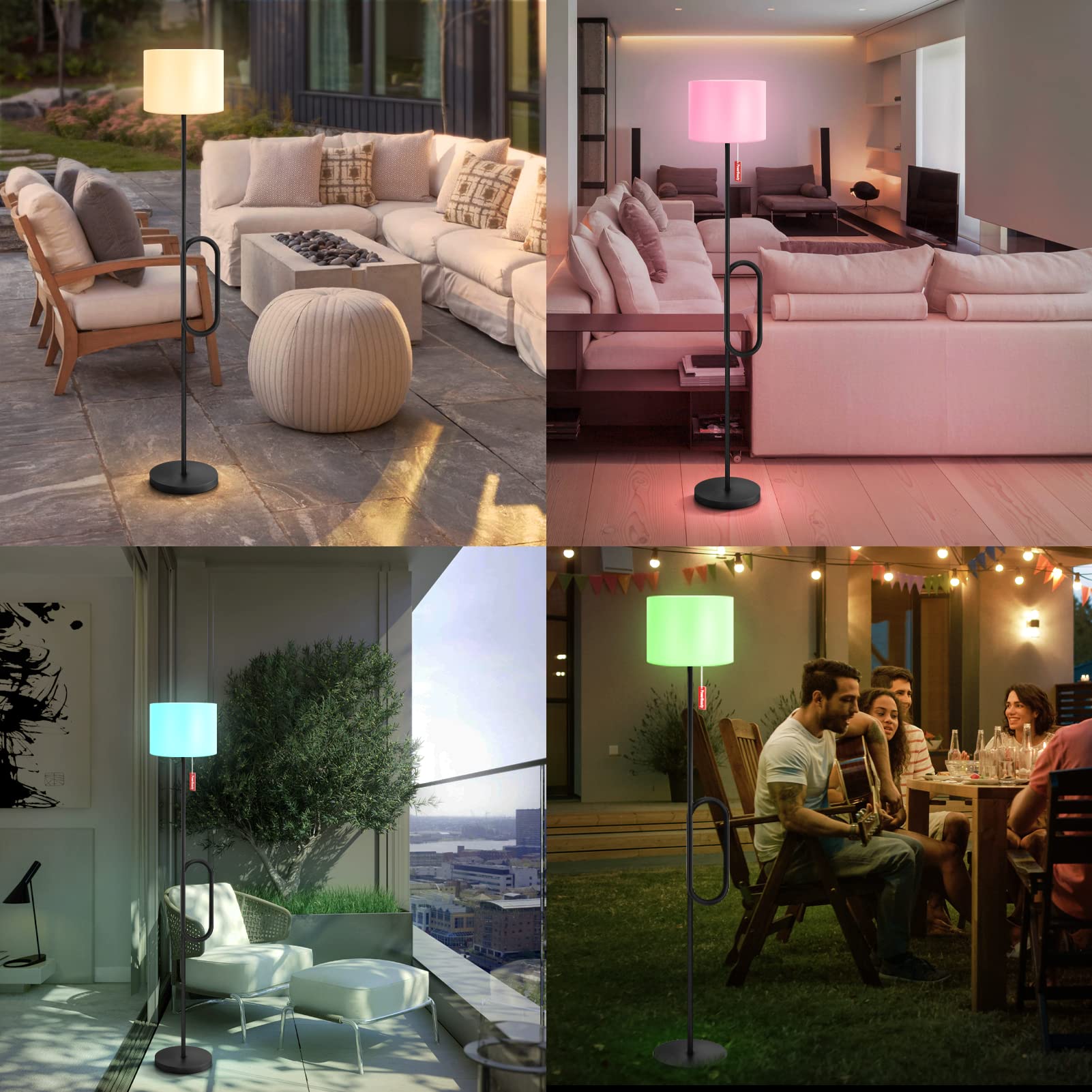 NiceBuy Solar Outdoor Floor Lamp for Patio Waterproof Solar Power Outdoor Lamps Cordless Battery Operated USB Rechargeable,RGB C