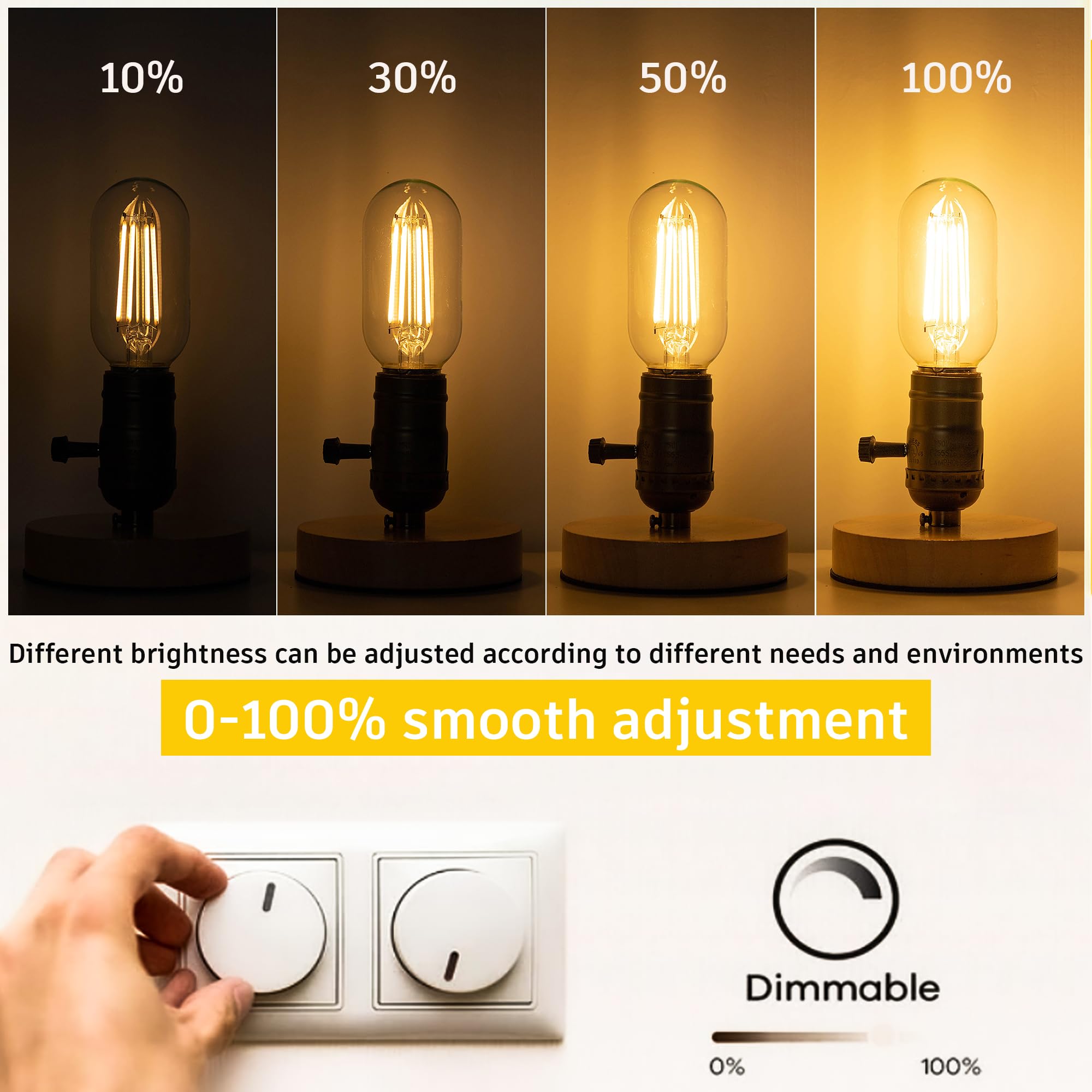 Grensk Dimmable E26 Led Edsion Bulbs 60Watt, 4.3 Inches T45/T14 6W Tubular Light Bulbs, 900Lumen Vintage Light Bulbs,2700K Warm White For Ceiling Fan,Chandeliers,Rustic Pendant,Wall Scones(2Pcs)