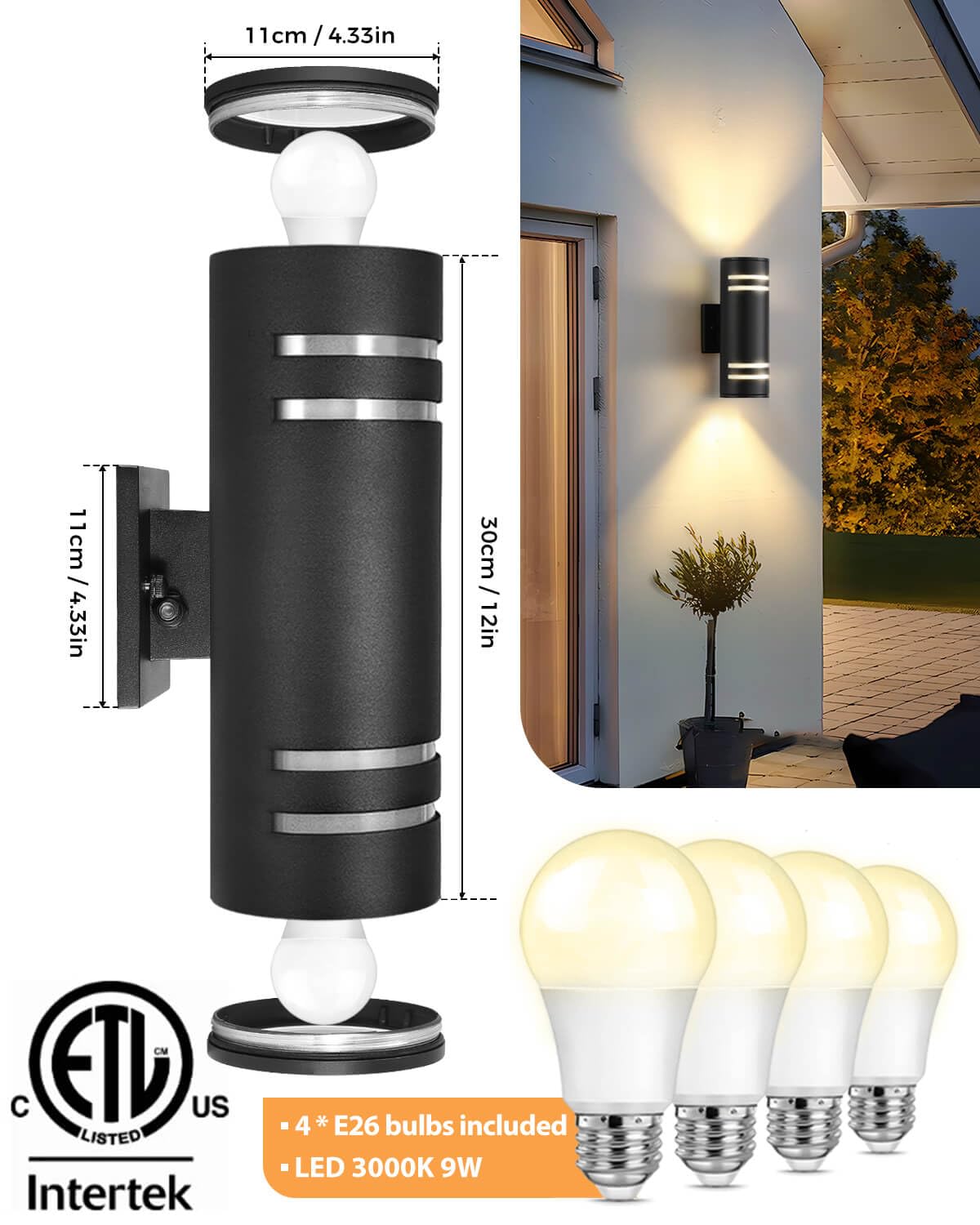 Shimr Dusk To Dawn Outdoor Lighting 2 Pack  Modern Outdoor Wall Lights With Led Bulbs  Matte Black Exterior Lighting Fixtures Wall Mount  Up And Down Outside Lights For House Porch Garage [Etl Listed]