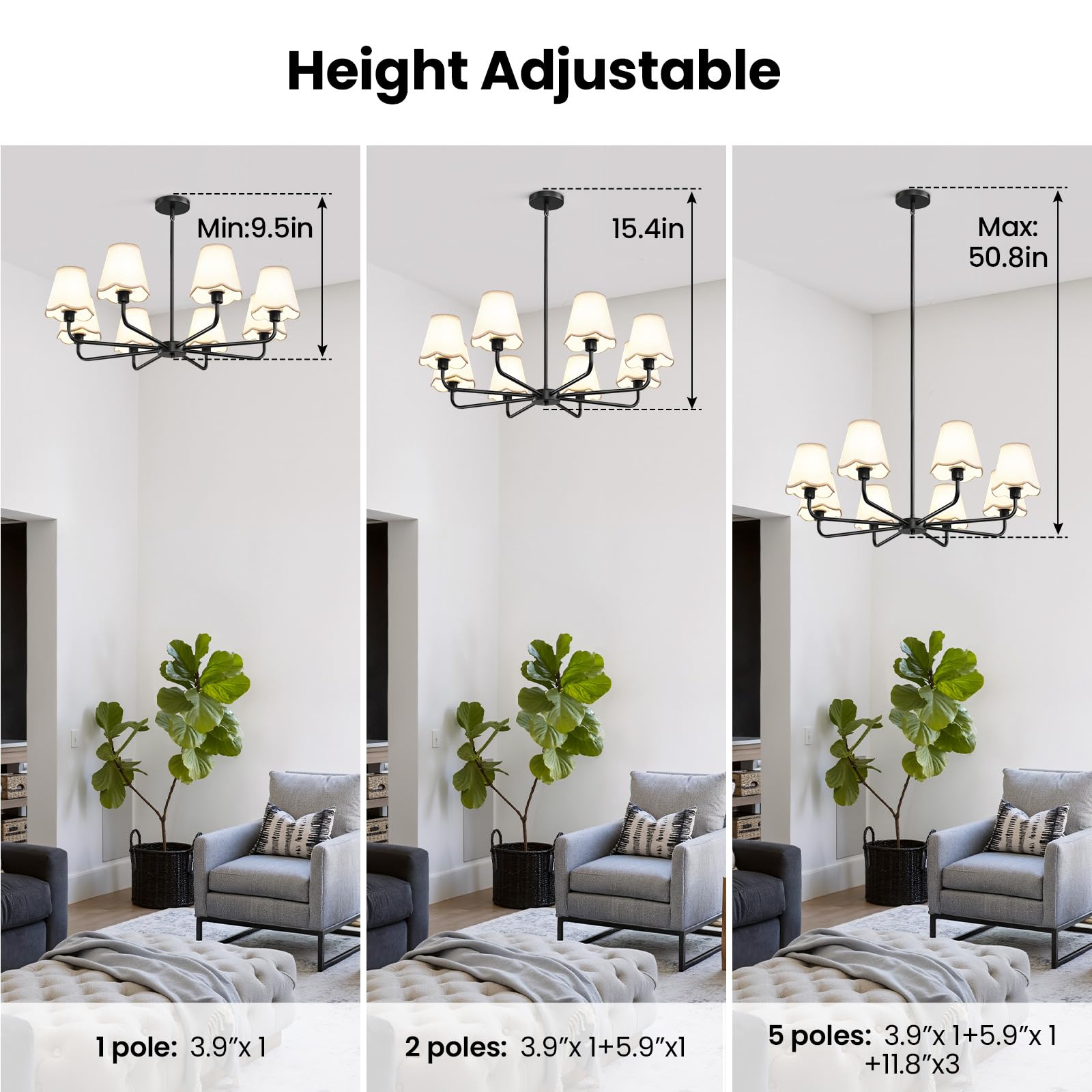 Kaisite Black Chandelier For Dining Room - 8-Light Farmhouse Dining Room Light Fixture Over Table Industrial Kitchen Lighting Fixture Ceiling Hanging Chandelier For Bedroom Living Room Foyer Entryway