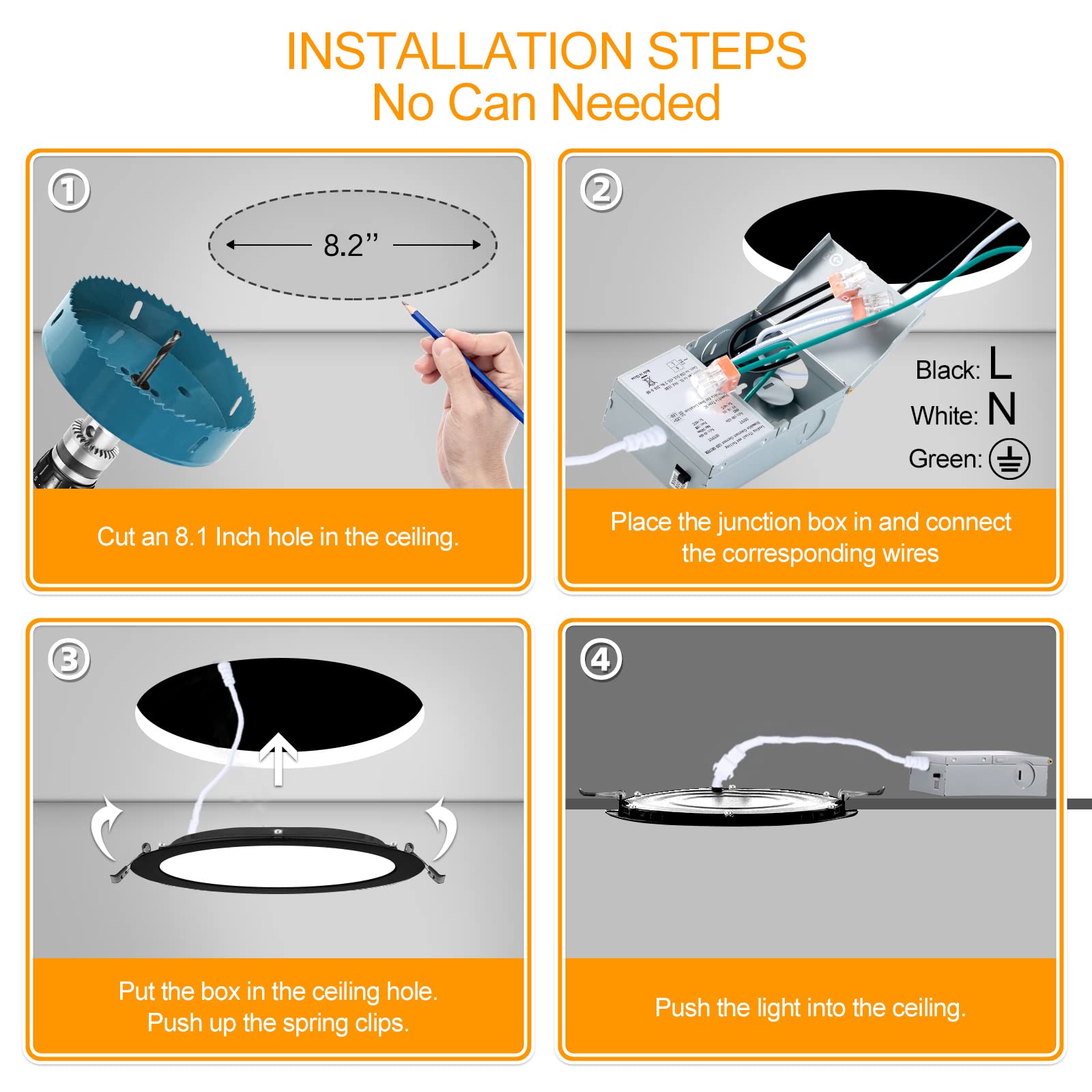 Lzhome 6 Pack 8 Inch Led Recessed Lighting With Junction Box Ultra-Thin, 3000K/4500K/6000K Selectable, 8'' Dimmable Canless Led