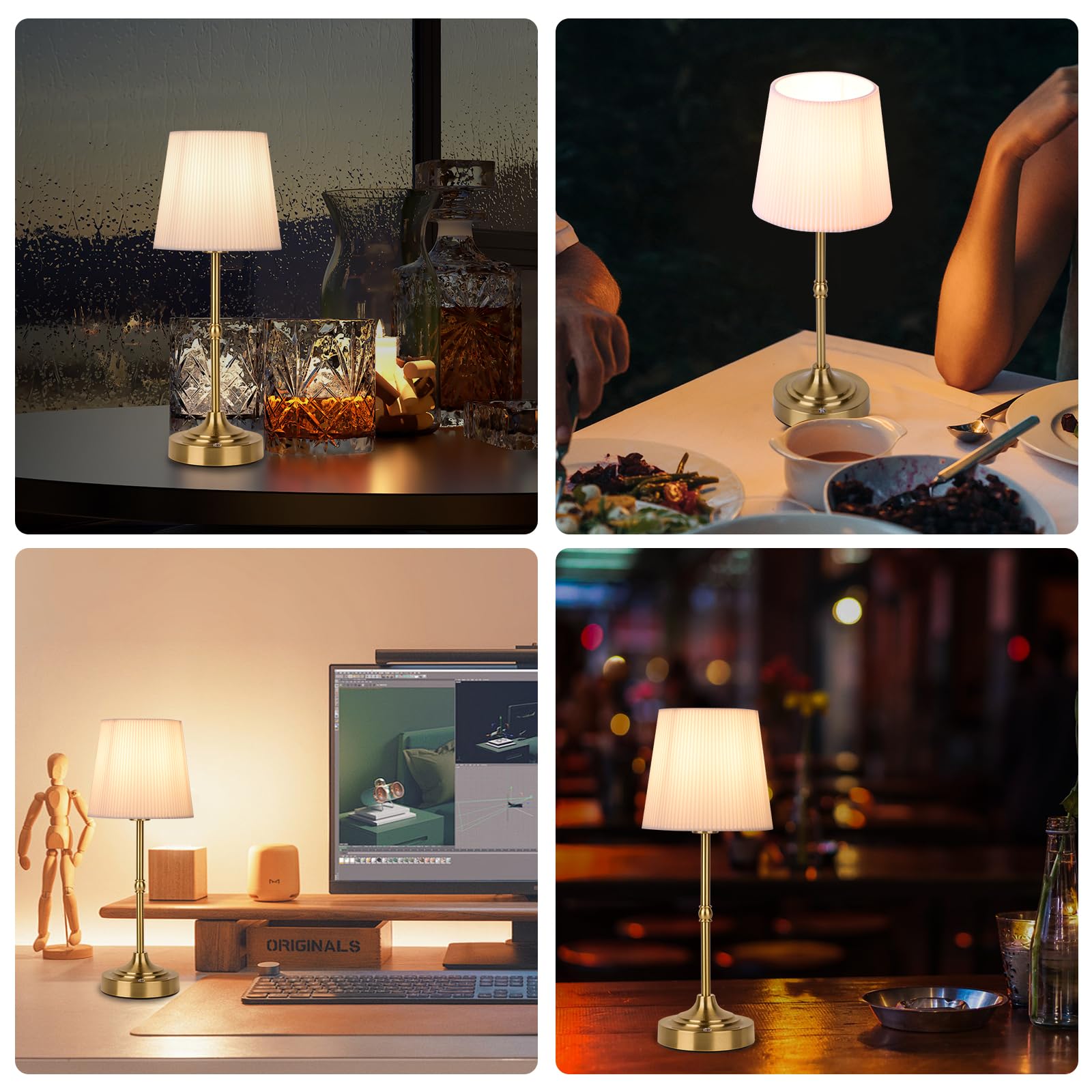 Hapygi Portable Metal Cordless Table Lamp,Built-In 5200Mah Rechargeable Battery, Dimmable Touch Small Bed Side Desk Lamp,Restaur