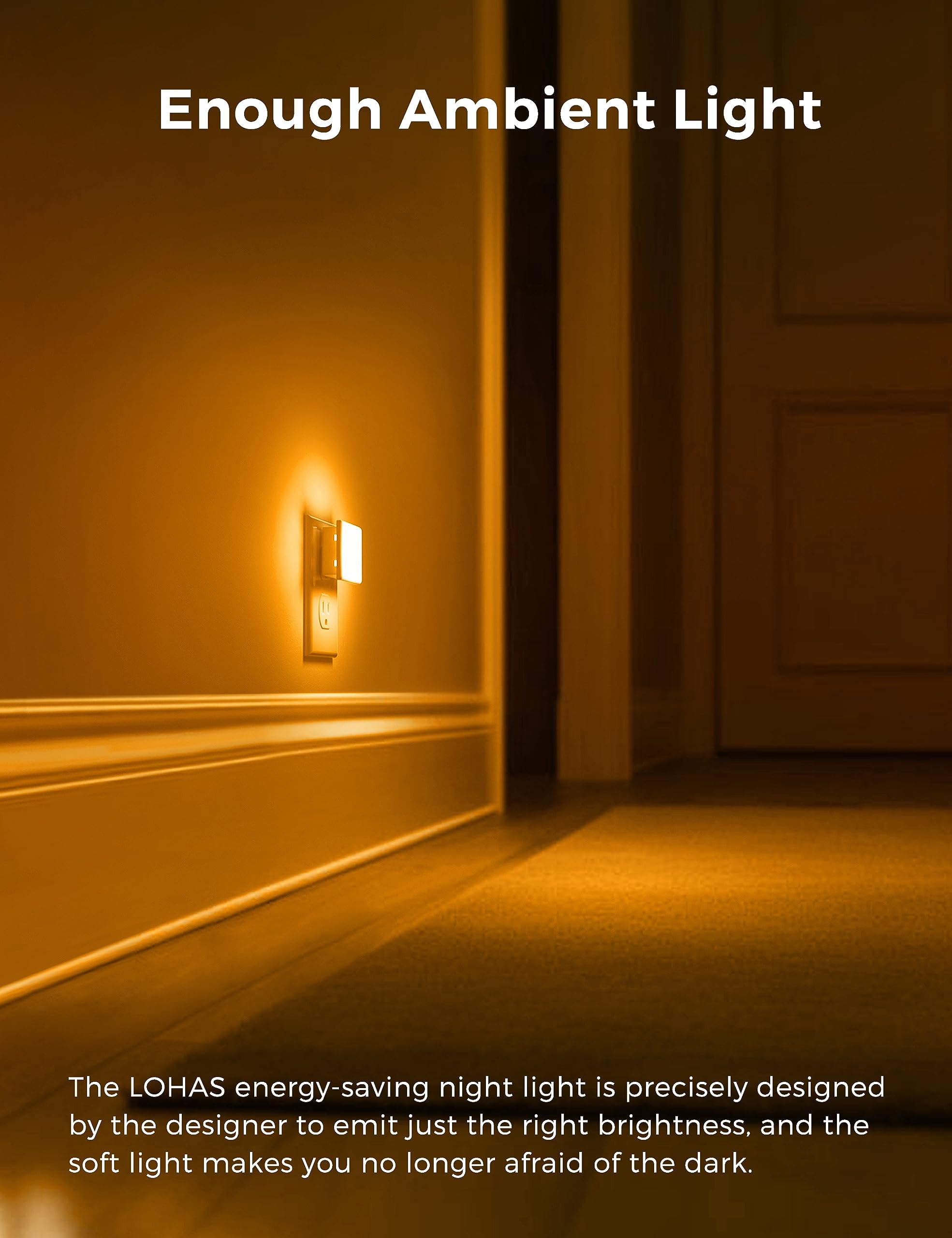 L Lohas Led Night Lights Plug Into Wall 2-Pack, 0.3W Plug In Night Light, Dusk To Dawn, 2000K Amber Light, Sleep Aid Nightlight