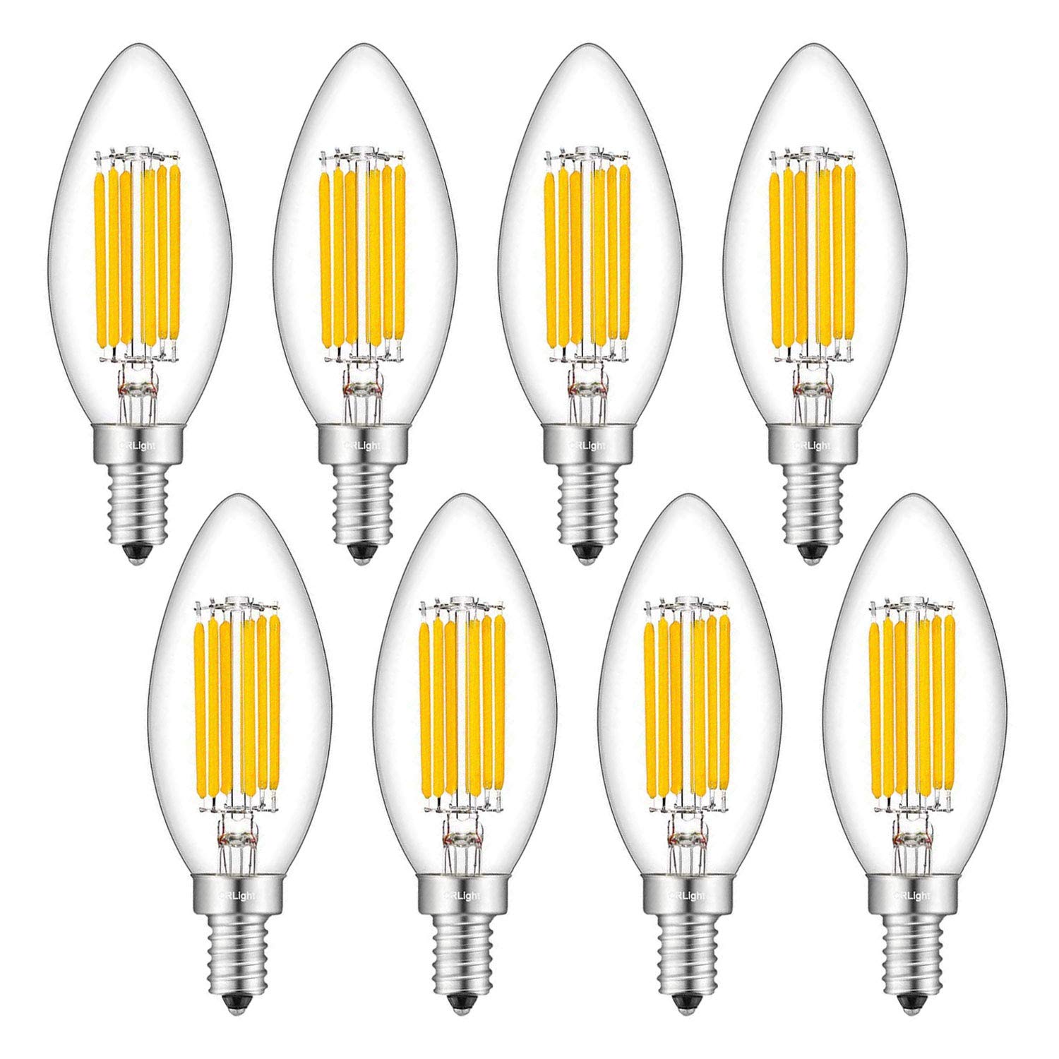 Crlight 6W Dimmable Led Candelabra Bulb 65W Equivalent 700Lm, 6 Led Filament Real 6W Chandelier Light Bulbs, 2700K Warm White E1