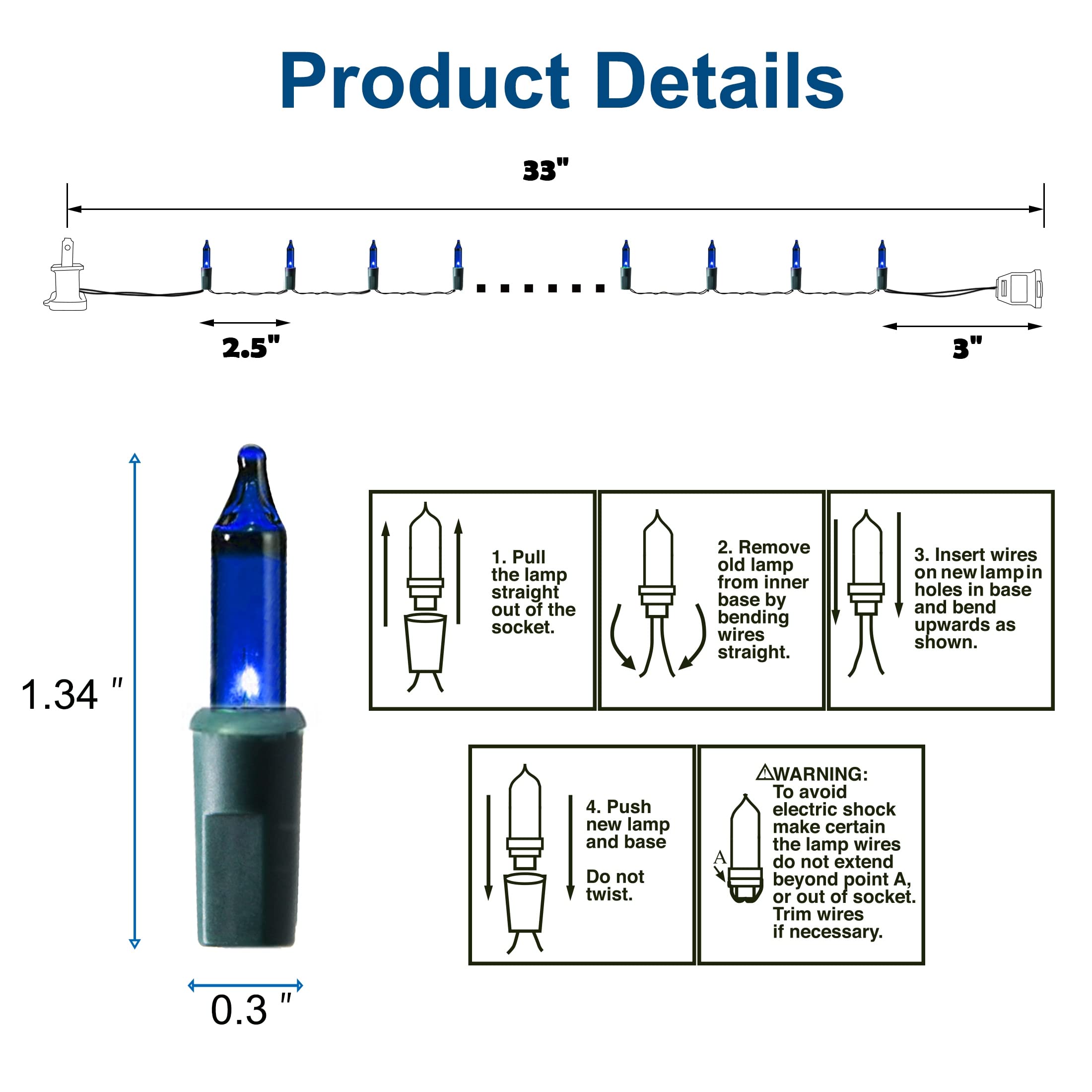 Twinkle Star Christmas Lights, 150-count Incandescent Mini String Lights, 120V, Blue, Model ZF-150-3/SB, Indoor Outdoor Use
