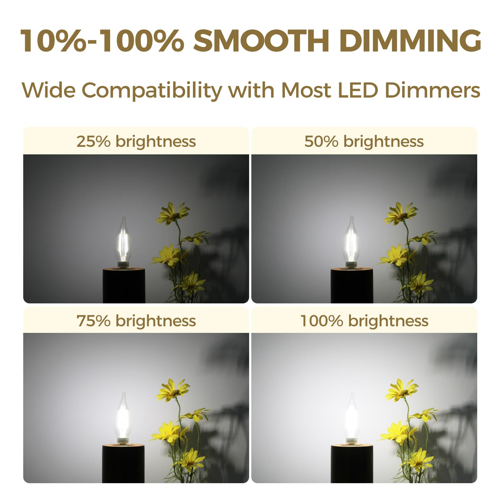 Hizashi Candelabra Led Light Bulbs 40 Watt Equivalent, E12 Led Bulb Dimmable 5000K Daylight White, 90+ Cri 4W 450Lm, Chandelier