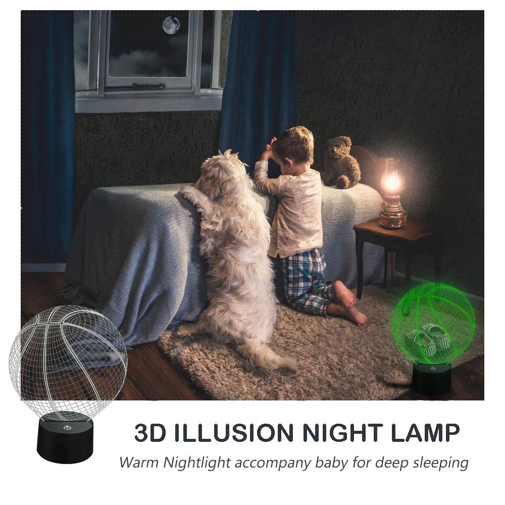 AZIMOM 3D Illusion Basketball Lamp, Multicolor, Smart Touch Sensor, Remote Control, Home Decoration for Kids, Model 1