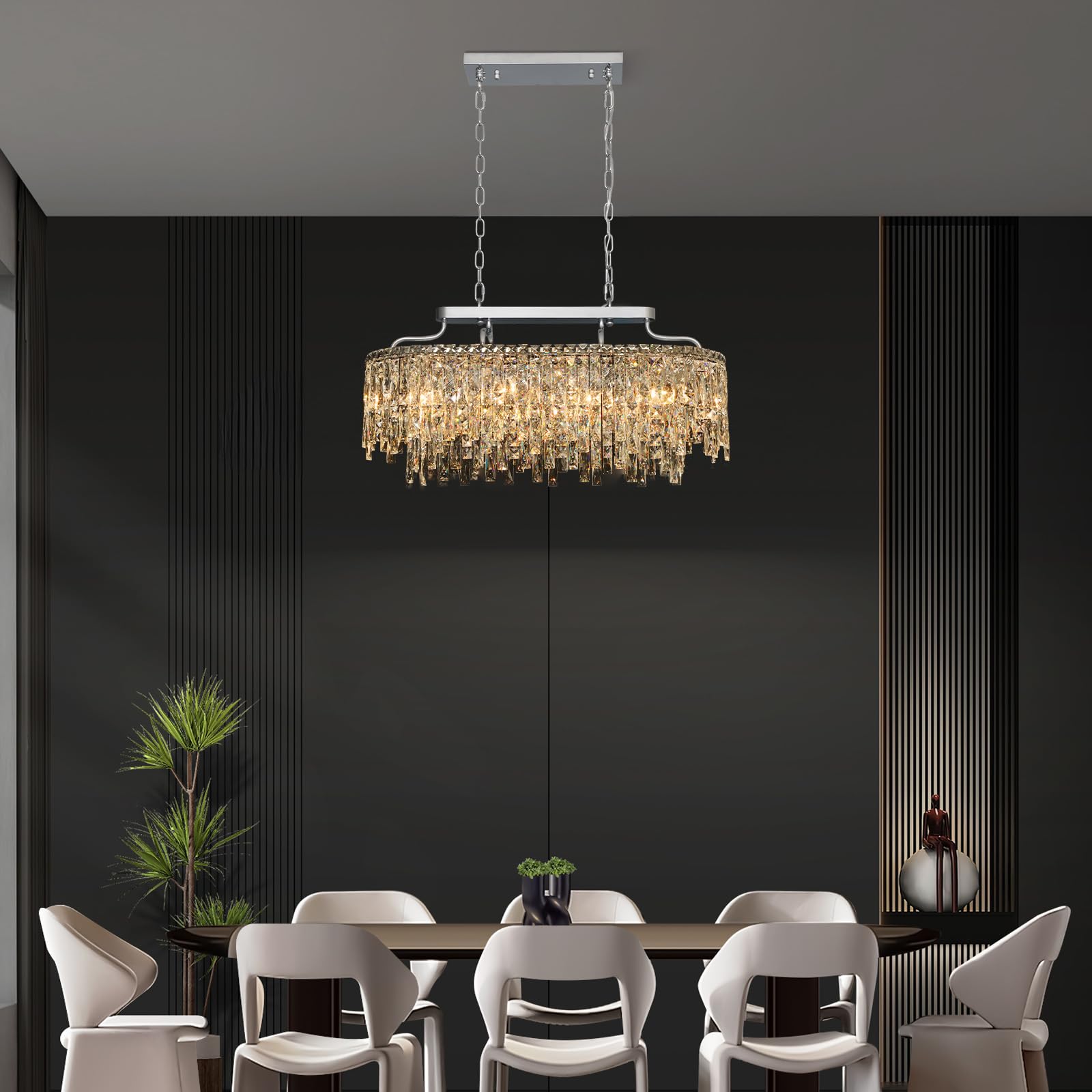 Nisidun 10 Light Crystal Chandelier | Chrome Oval-Shaped Crystal Chandeliers For Dining Room Light Fixture  32 Modern Ceiling Lighting Fixture For Dining Room Kitchen Island Bar