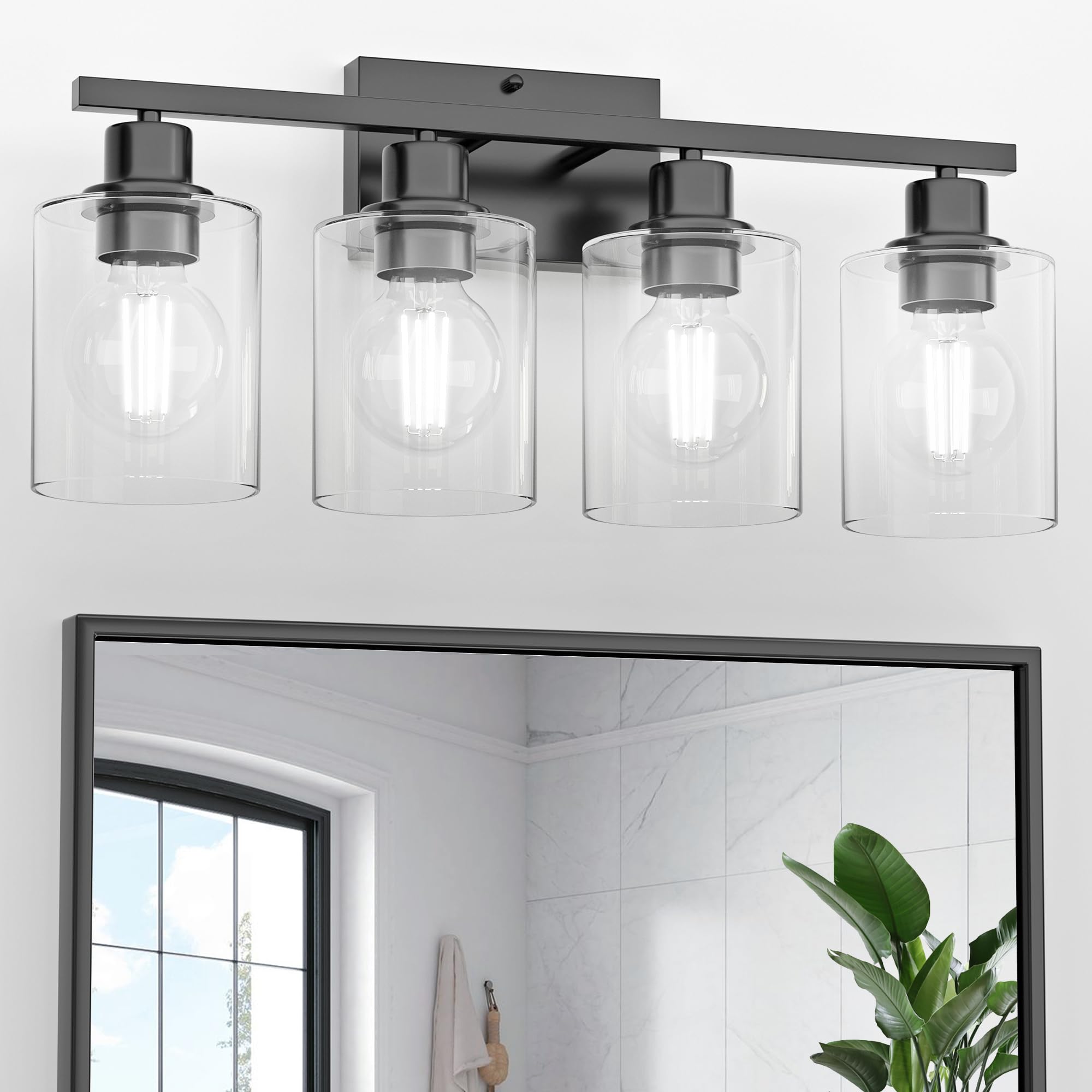 Dekang 4-Light Black Bathroom Vanity Light Fixture, Modern Anti-Rust Wall Sconce With Clear Glass Shades