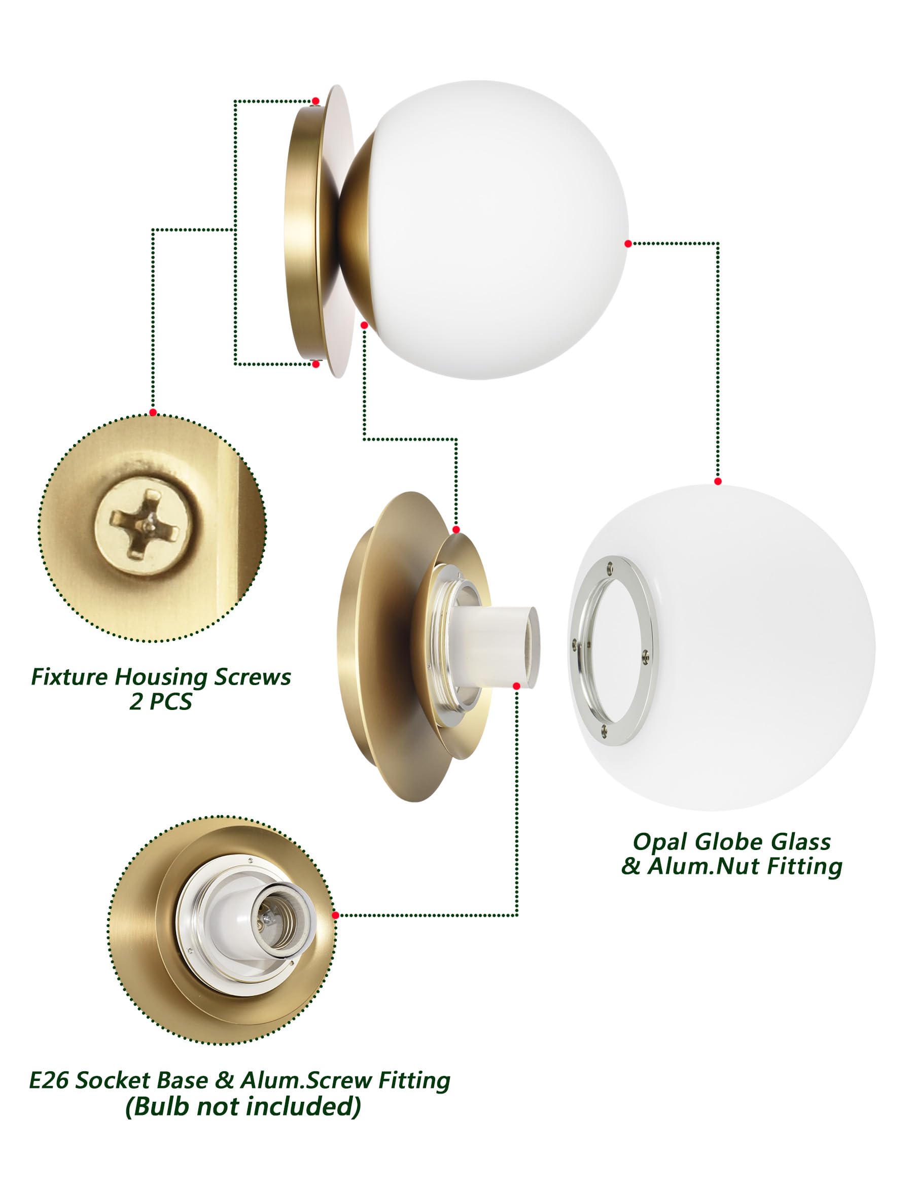 Wall Sconces, 1 Light Modern Globe Sconce In Aged Brass, Wall Light For Bedroom Bathroom Living Room & Hallway Vanity Lighting,