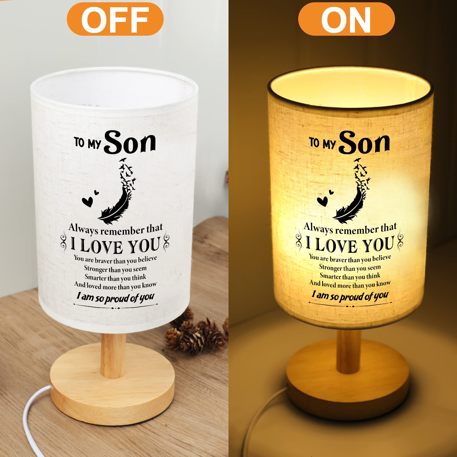 Souhoney Gifts For Son For Fathers Day From Mom Dad- Fabric Wooden Desk Lamp For Bedroom Living Room For Son Adult Graduation Se