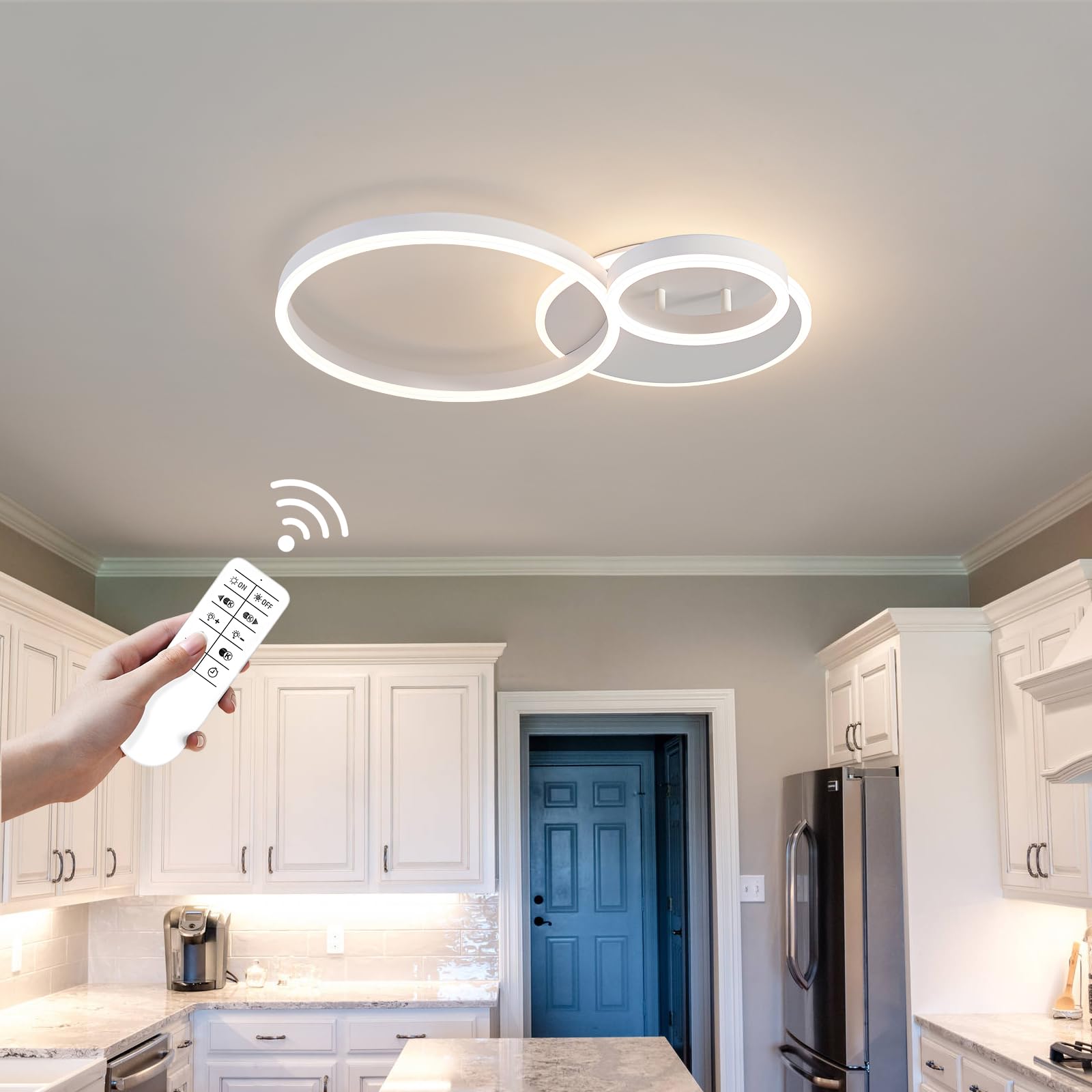 ONEELDY Modern Chandelier Lamp, Dimmable 3-Light LED Flush Mount, 25.59in White, Ideal for Small Room, Kitchen, Bedroom