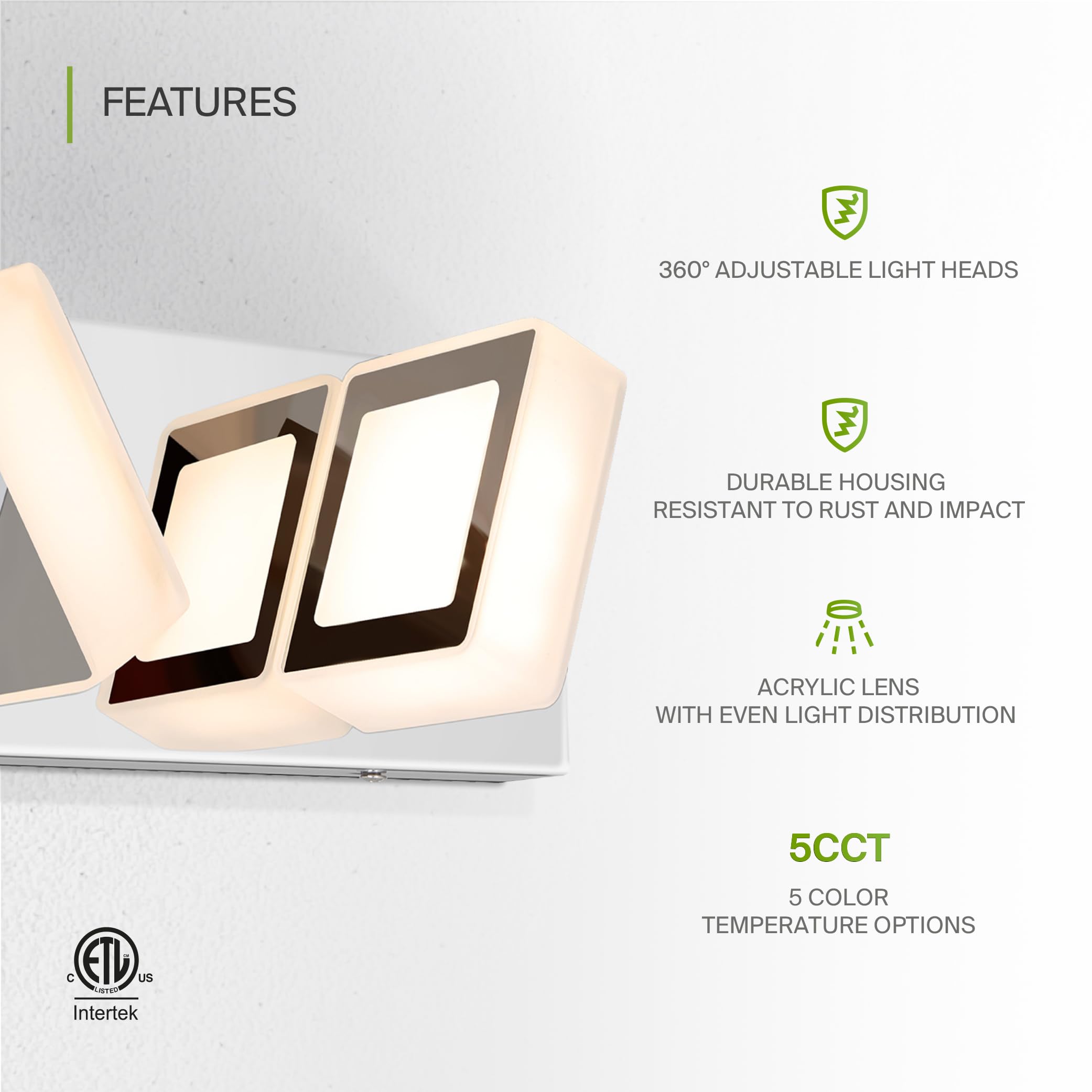 Asd Led 33 Inch Bathroom Vanity Light Fixture | 5-Lights 28W 1600Lm 2700-6000K 120V | 5Cct, Dimmable, Rotatable Heads, Etl Liste