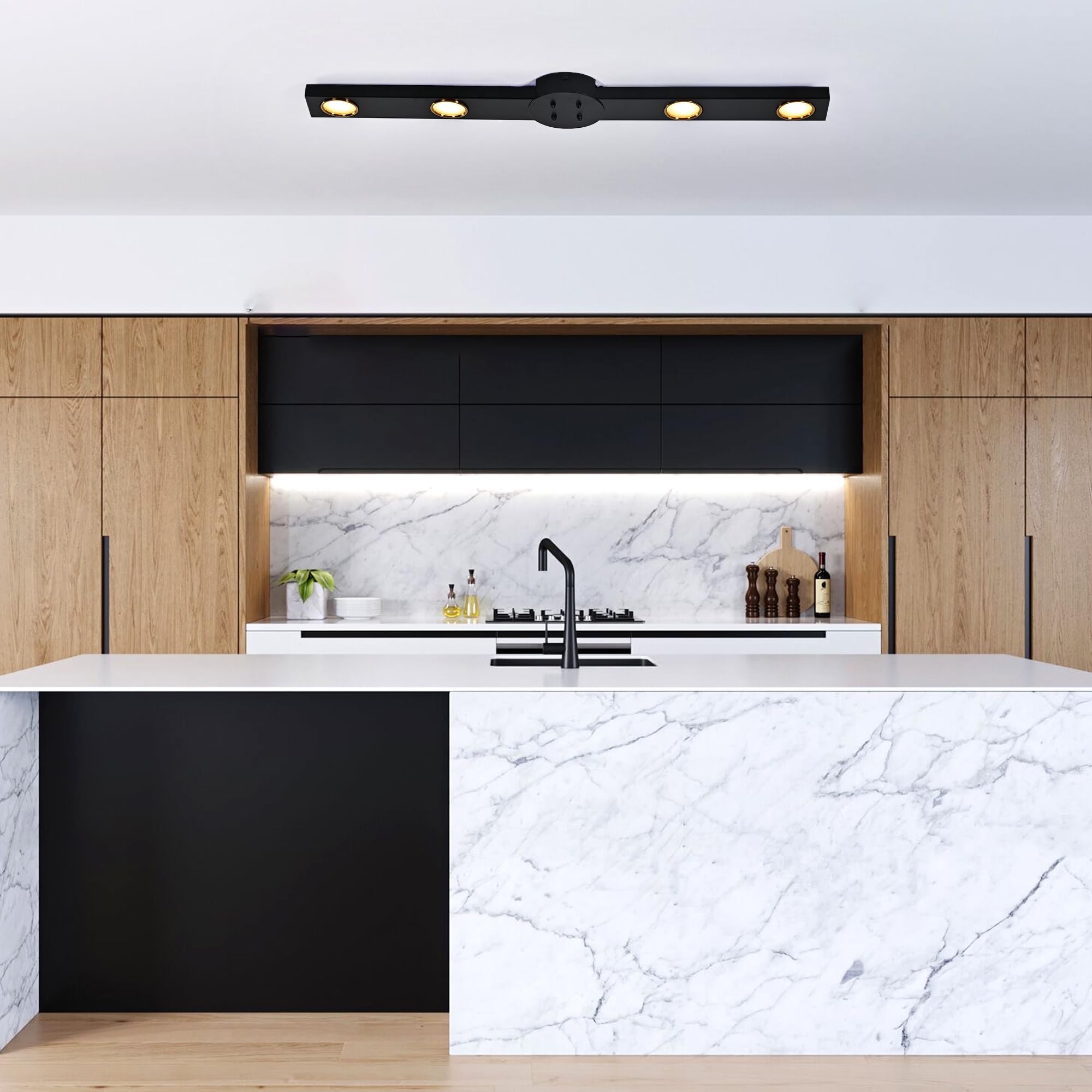 Garwarm Modern Ceiling Light Fixture, 31.5 Inch Dimmable 4-Light LED Chandelier, Black, Model TT-JD1602-4B