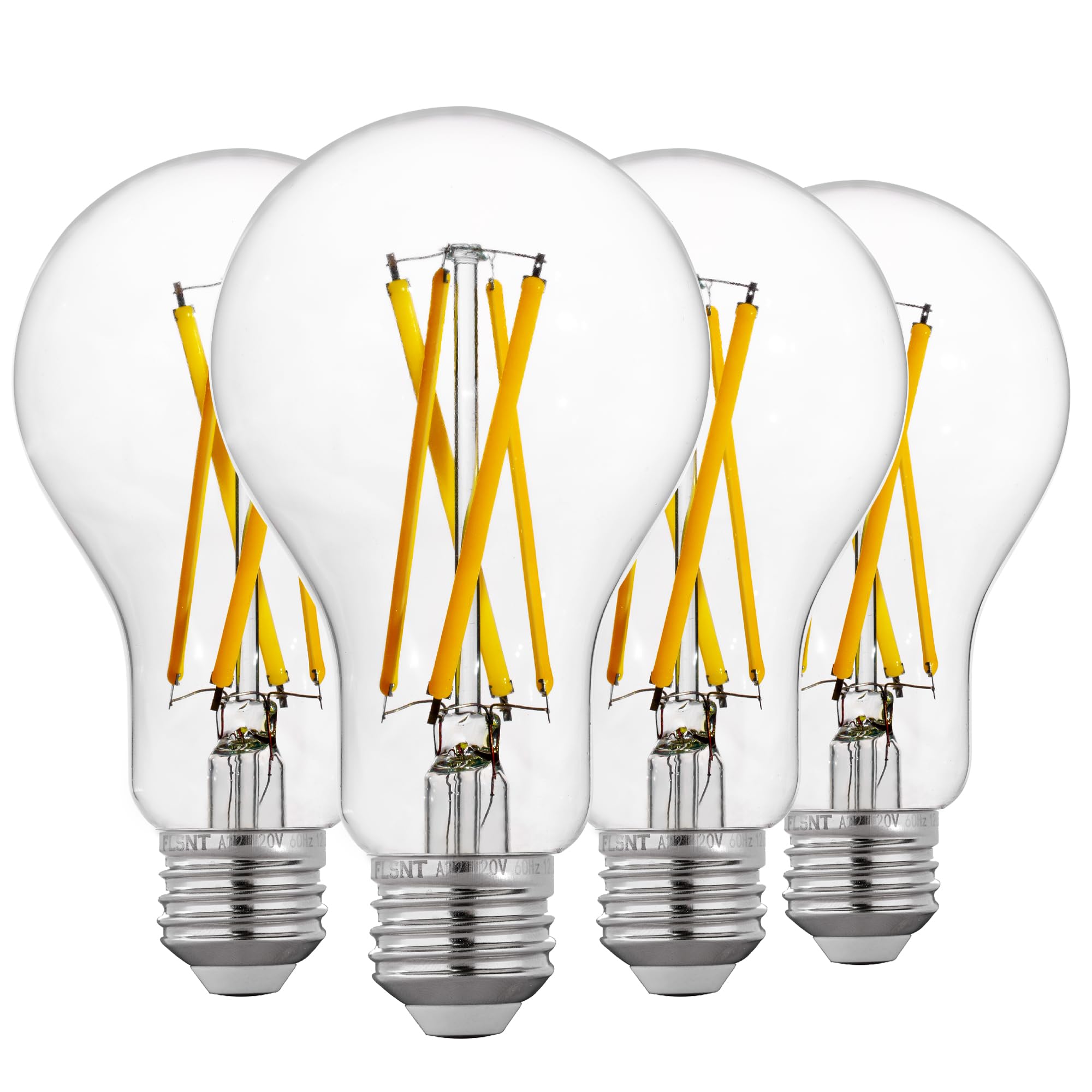 FLSNT Dimmable A21 LED Light Bulbs 100W Equivalent, 12W, 1600 Lumens, 2700K Soft White, Clear Glass, 4 Pack
