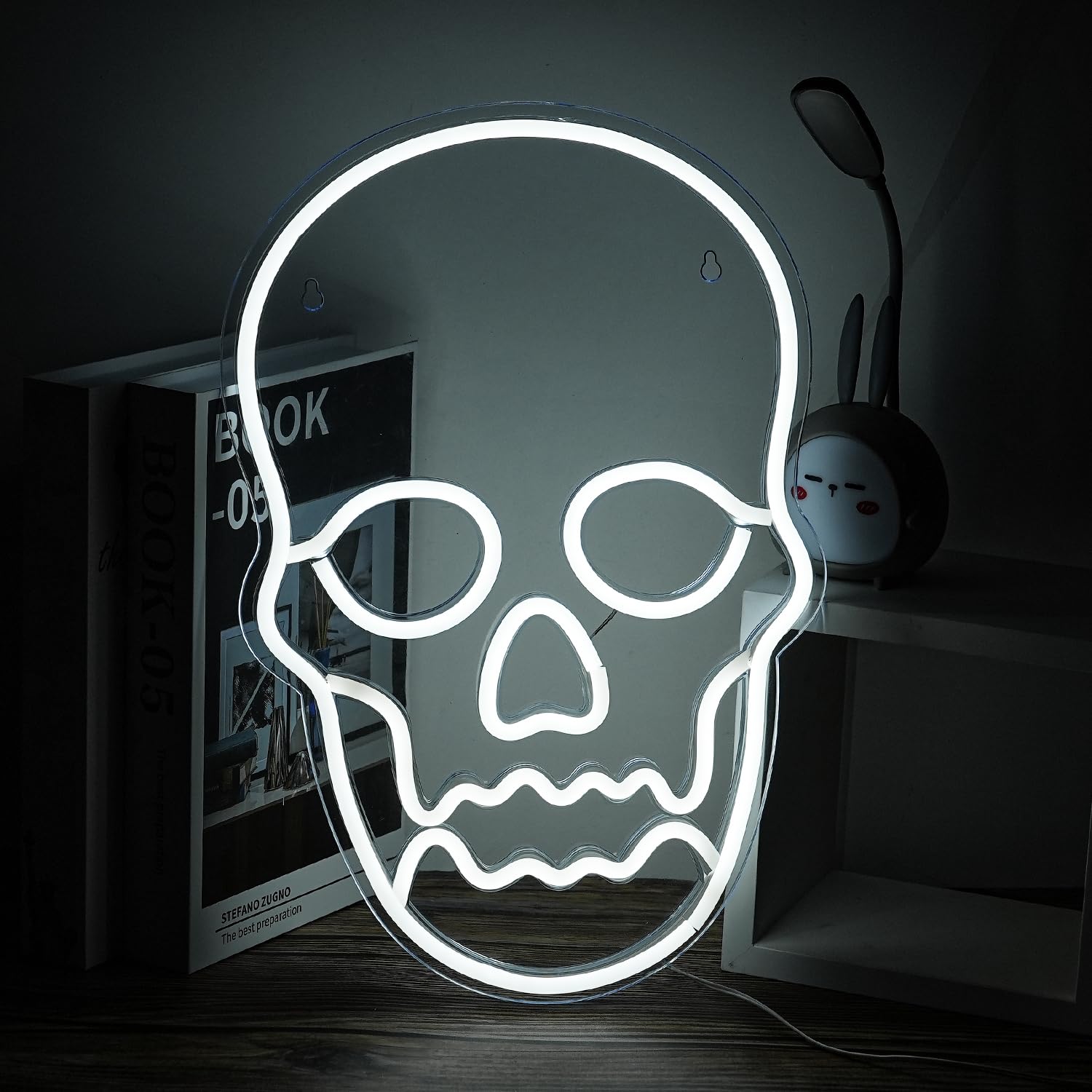 Alkkign Skull Neon Sign, White Ghost LED Light for Halloween, Man Cave, Game Room, Plastic Material