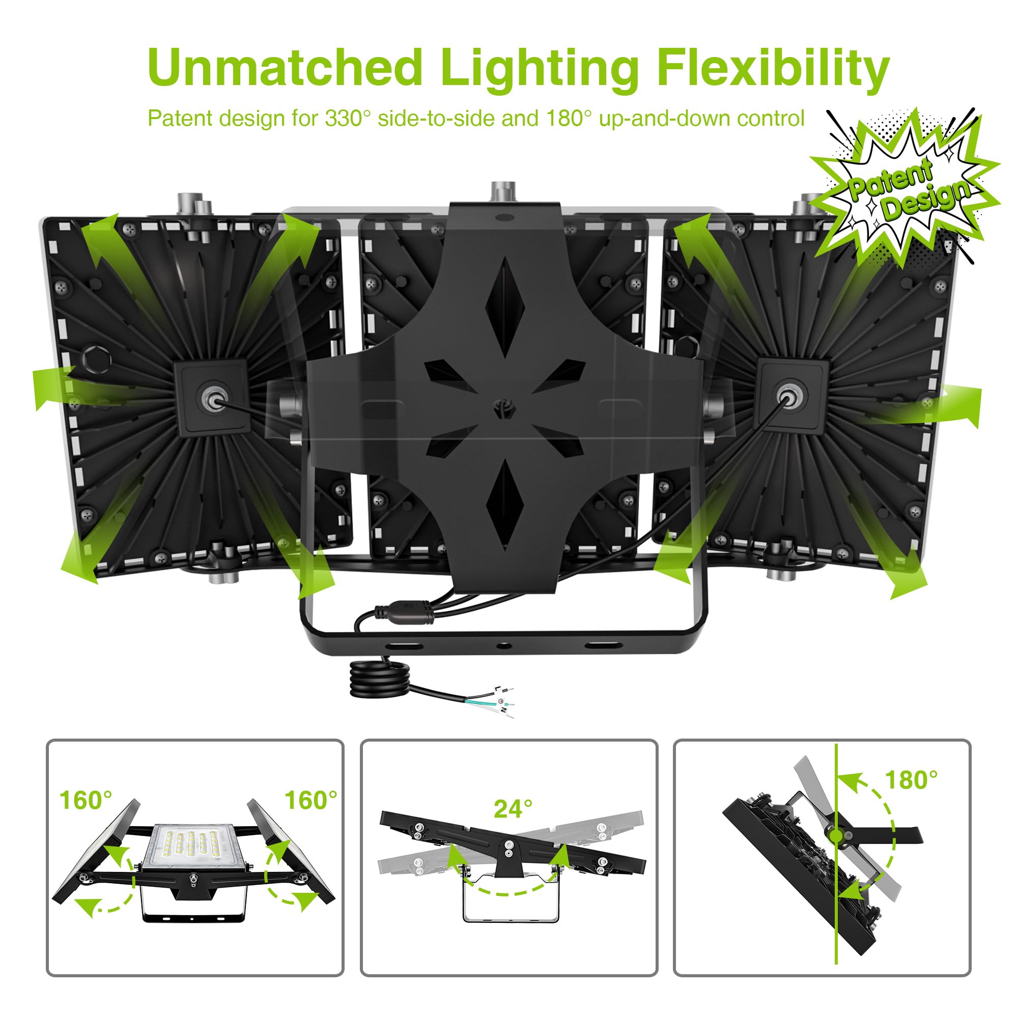Led Flood Light Outdoor, Stasun 300W 30000Lm 6000K Daylight White Ip66 Waterproof, Commercial Parking Lot Light,3 Heads For Yard Street Stadium House Floodlight Bright Security Lights For Outdoor Area