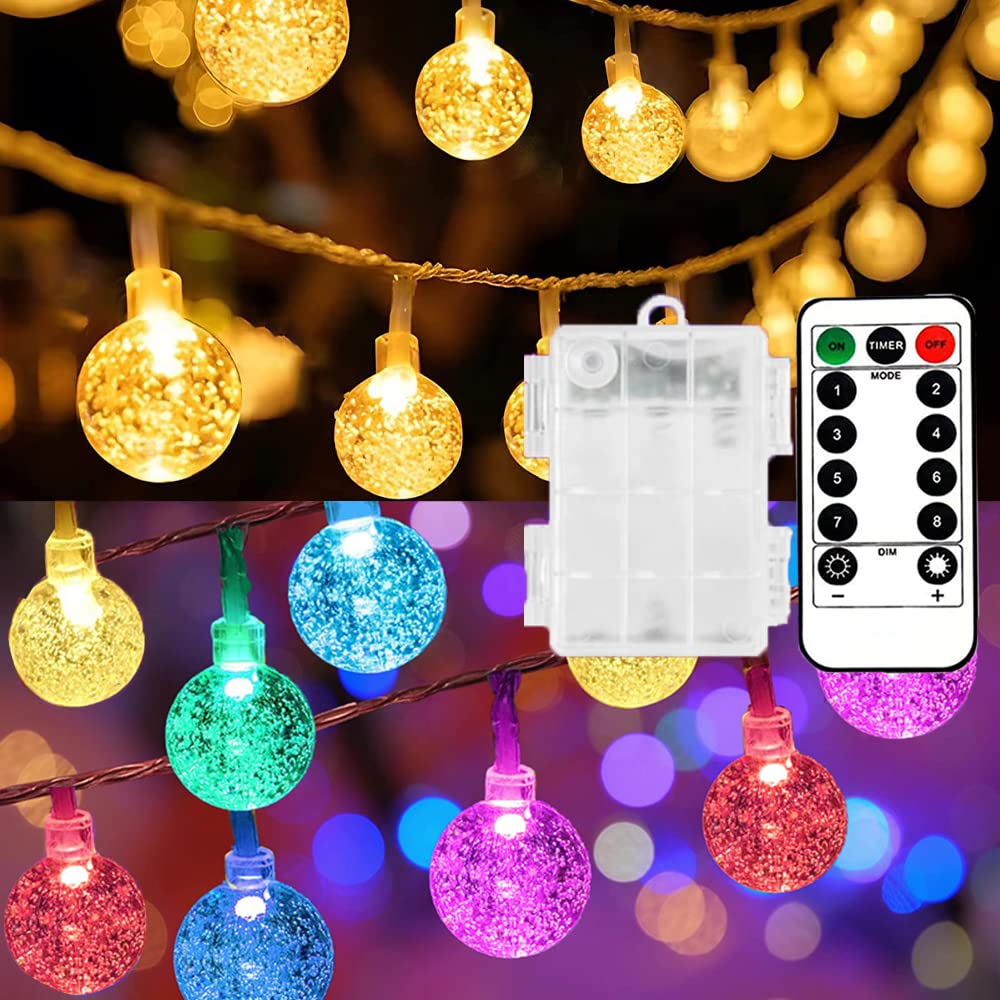 Mocalido 40Ft Globe String Lights Battery Operated Outdoor, 80 Leds Hanging Lights With Remote, Warm White & Multicolor Waterproof Fairy Lights For Outside Indoor Classroom Bedroom Decor