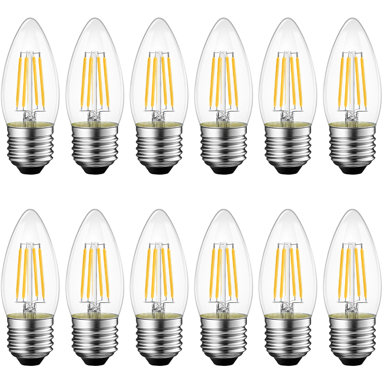 Anwio 12 Pack B11 Led Filament Bulb E26 Candelabra Base 4.5W(60W Equivalent), Dimmable 2700K Warm White Chandelier Decorative Ca