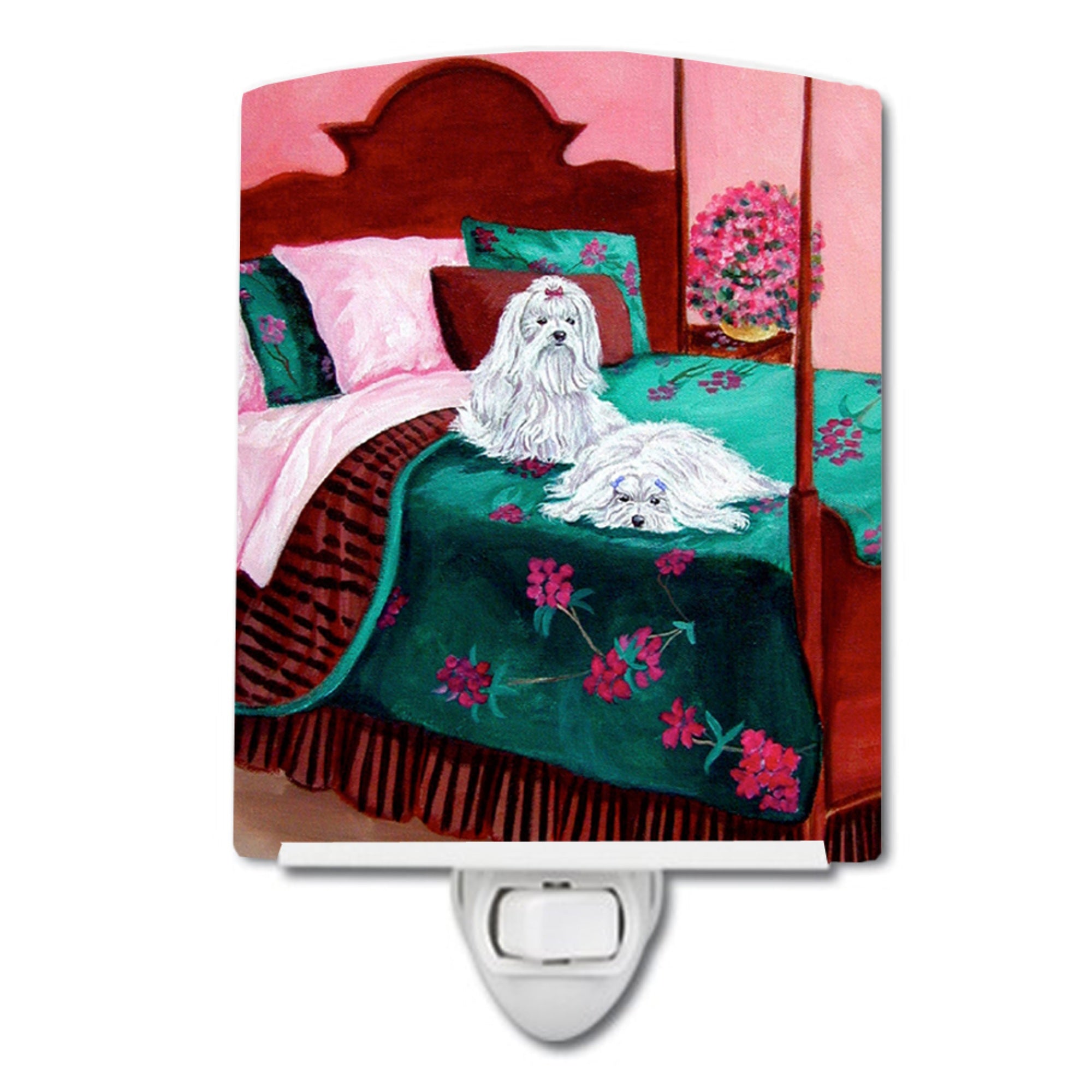  inchCarolines Treasures Maltese and puppy waiting on you Ceramic Night Light, 6x4, Multicolor inch