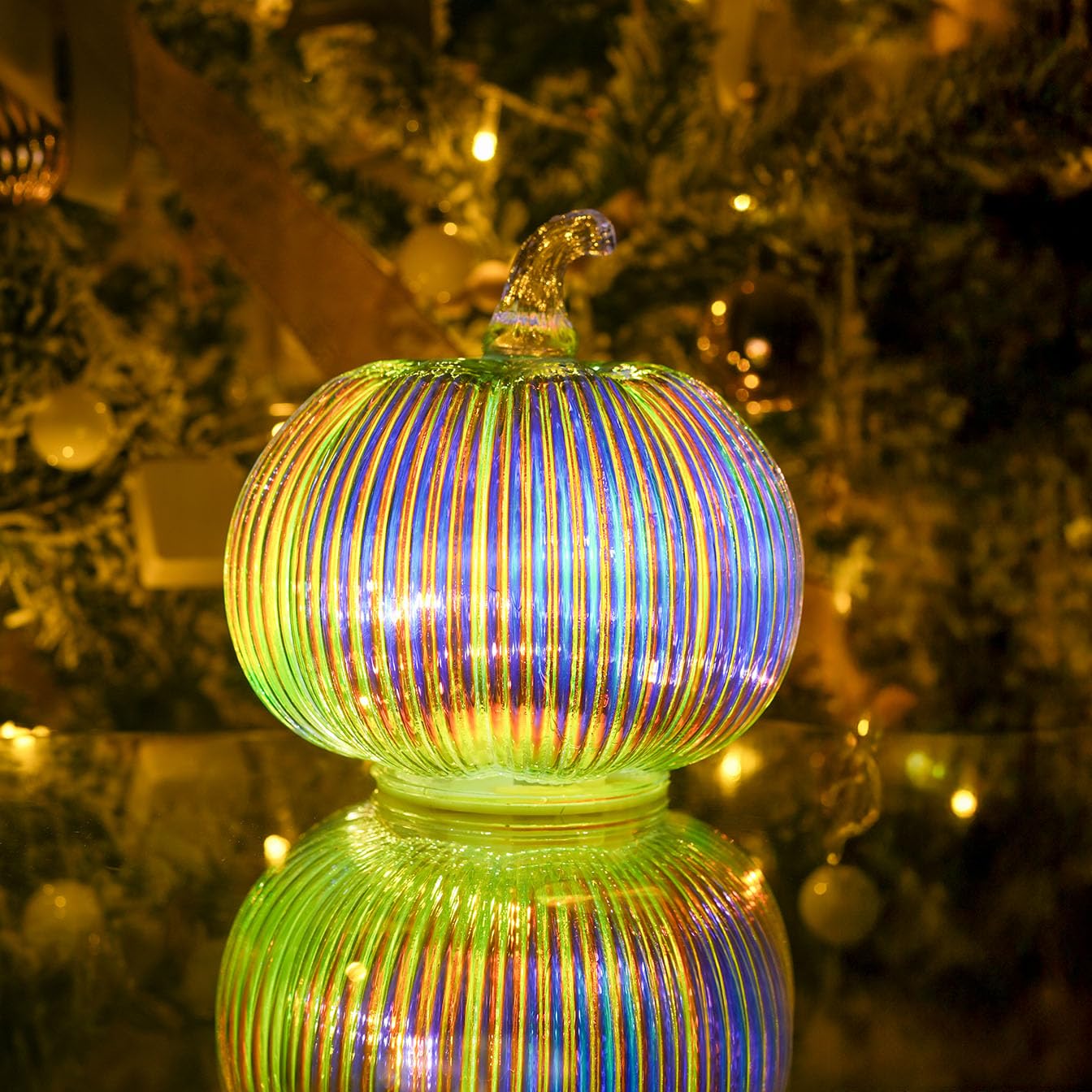 hvfun Iridescent Glass Pumpkin Light with Timer | Battery Powered Holiday, Autumn, Thanksgiving D  cor