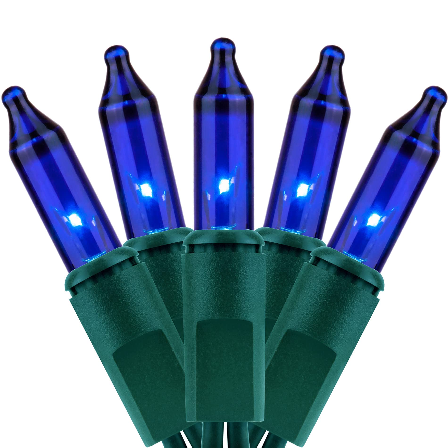 YULETIME Blue Christmas Lights, 200 Count Mini String Lights, 21 ft (2 Strands), Incandescent, UL Certified, Green Wire