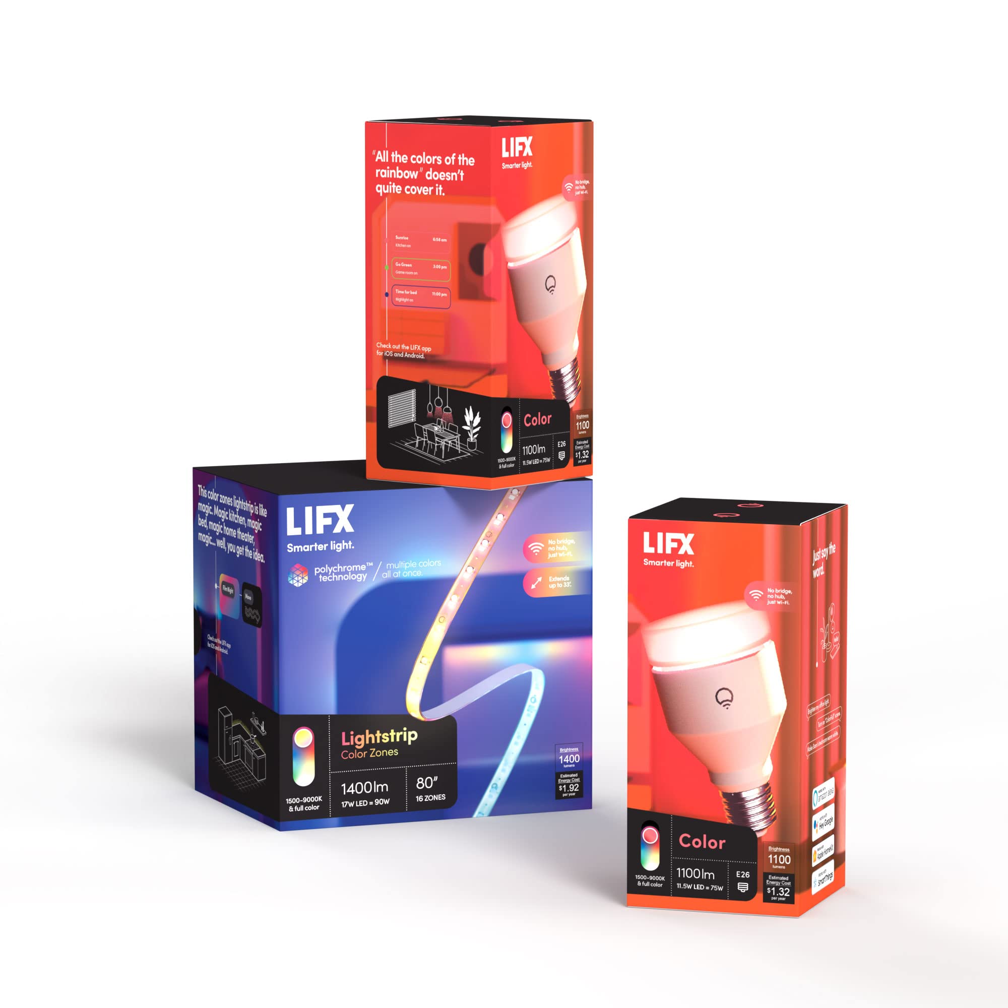 LIFX Gamer Bundle - with 2 Color 1100 Lumen Smart Bulb and 80? LED Smart Lightstrip