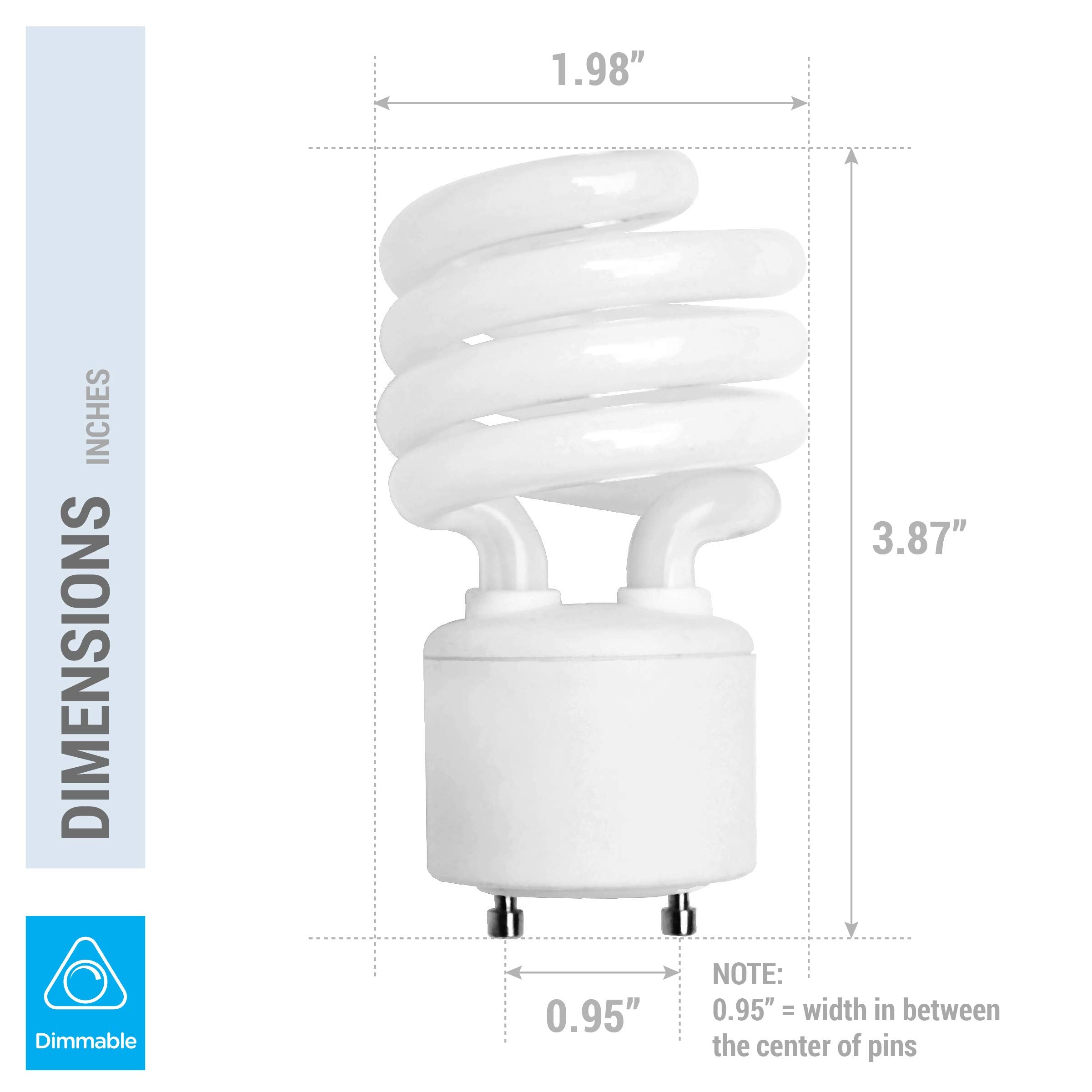 Kor (4 Pack) 13 Watt Mini Spiral - Gu24 Base - (60W Equivalent) - T2 Mini-Twist - Cfl Light Bulb (Warm White (2700K), Cfl)