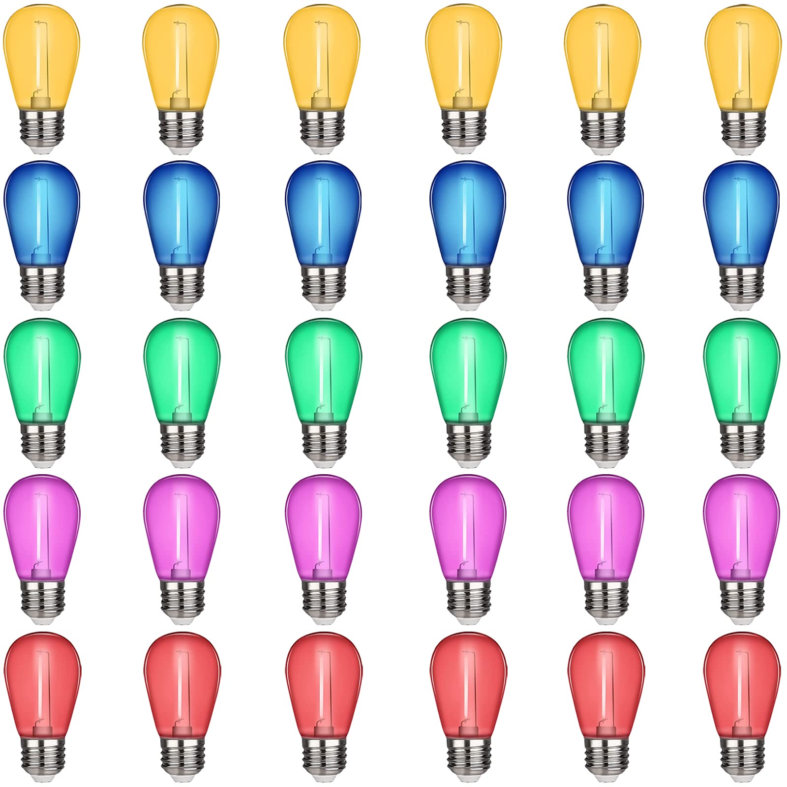 KQHBEN LED S14 Replacement Bulbs - 30-Pack, Multi-Colored, E26 Base, Polycarbonate for Halloween/Christmas Decor
