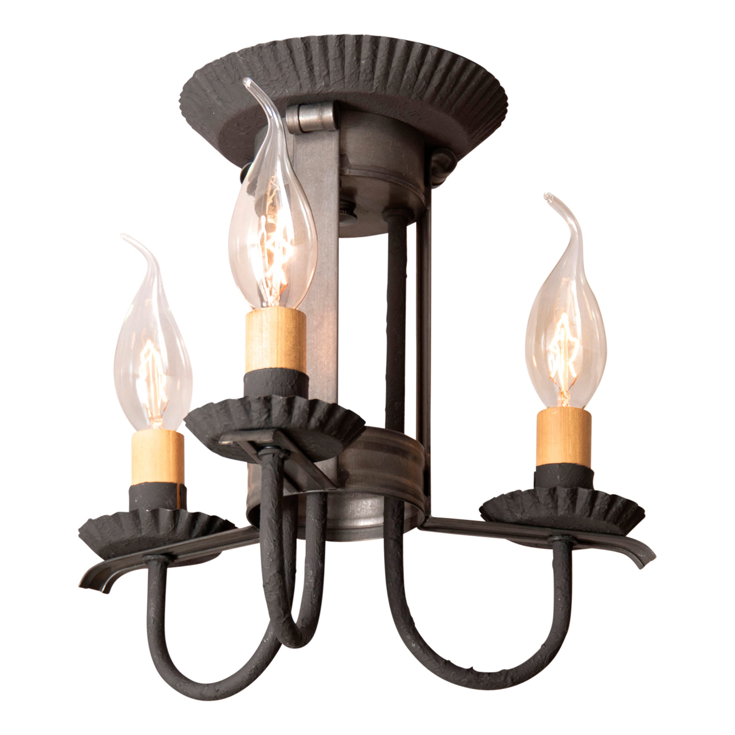 Irvin'S Tinware, 941Kb, 3 Light Amherst Semi-Flush Mount Ceiling Light In Kettle Black, Primitive Country Lighting