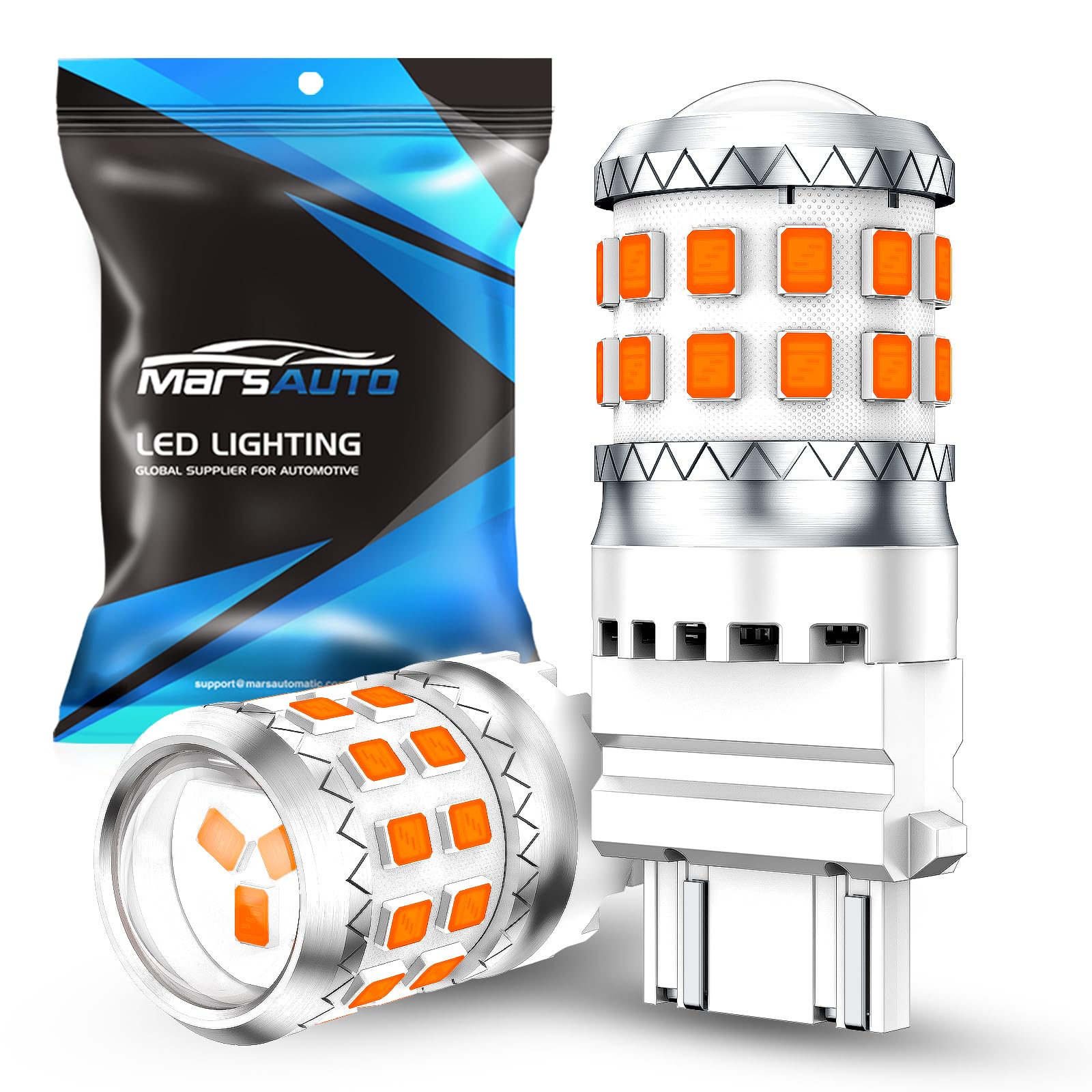 Marsauto 3157 LED Light Bulbs, Amber Yellow, 27-SMD, Projector, Pack of 2, 500% Brighter Turn Signal Parking Marker