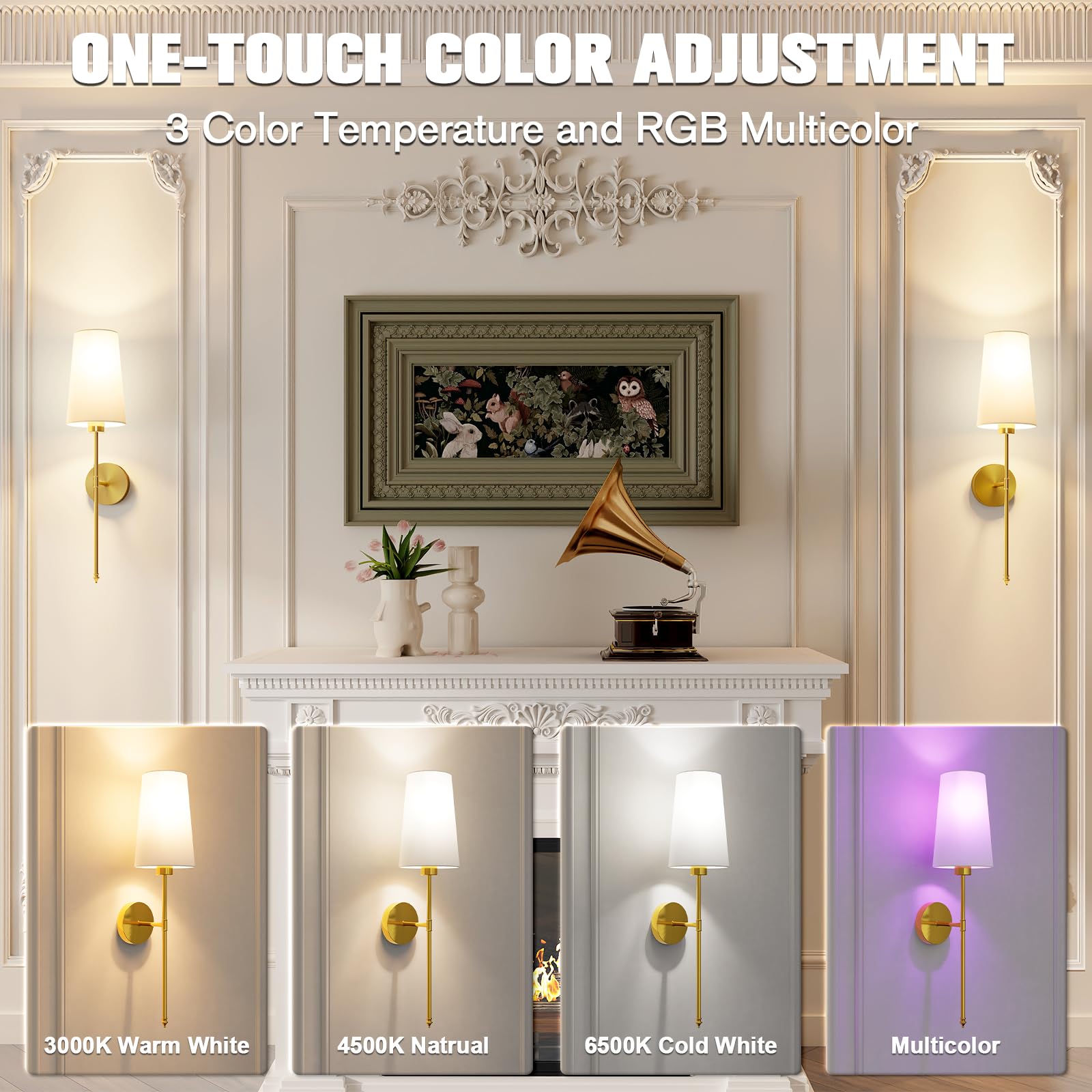 JOFIOS Wall Sconce Set of 2, Gold, 27 inch, Metal, Dimmable Detachable Bulbs, Rechargeable, Remote Control, Model JFS61298