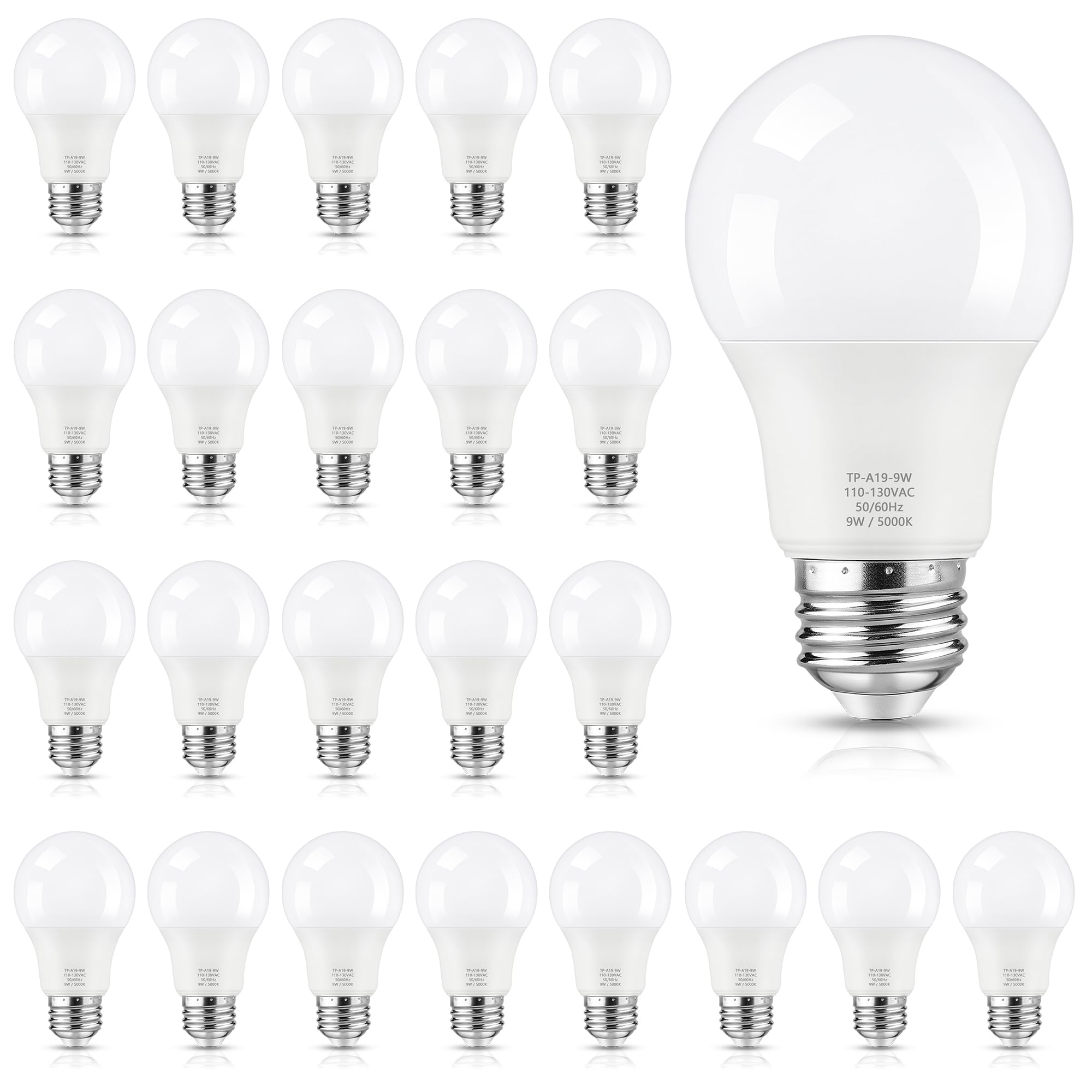 Maylaywood 24-Pack A19 Led Light Bulbs, 60W Equivalent, Daylight White 5000K, E26 Base, 850 Lumen, Non-Dimmable, 9W Bright White