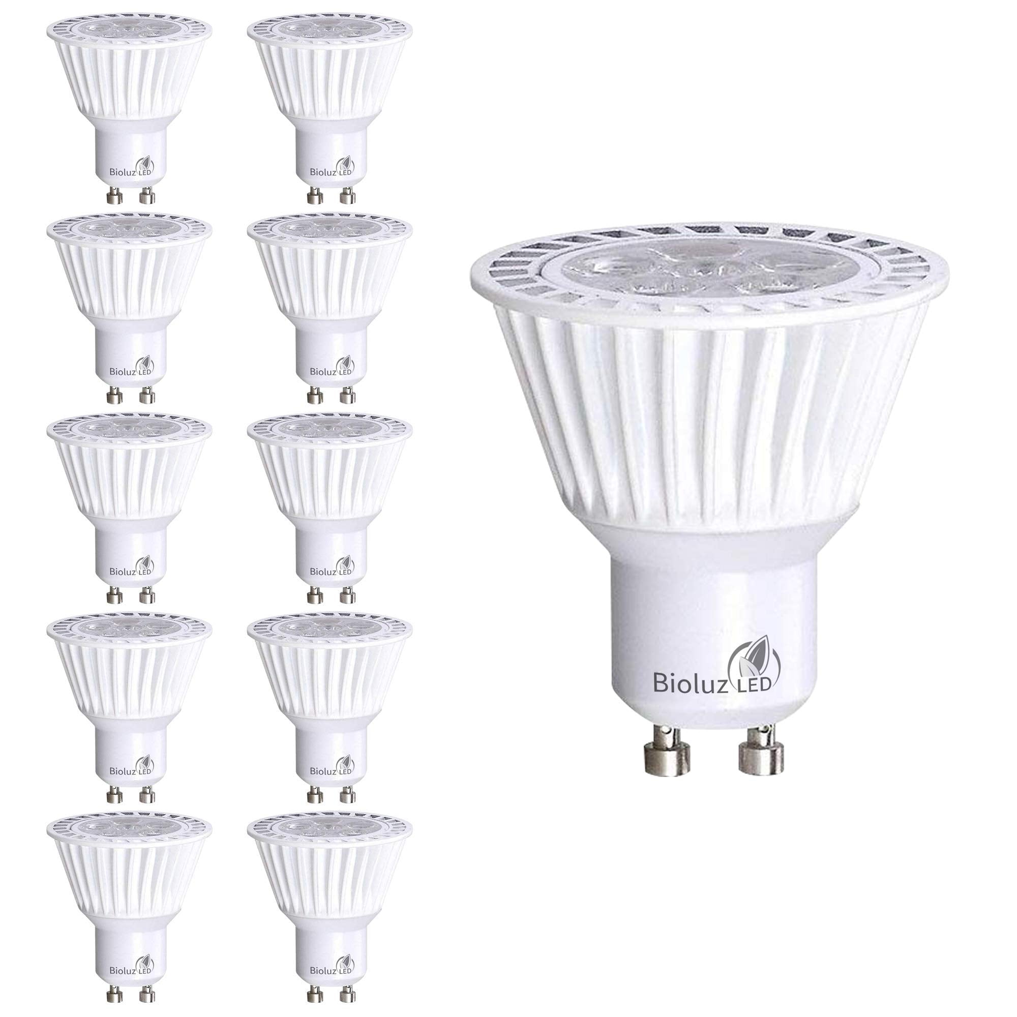 Bioluz LED GU10 Dimmable Bulbs 3000K 10 Pack 50W Halogen Replacement UL Listed