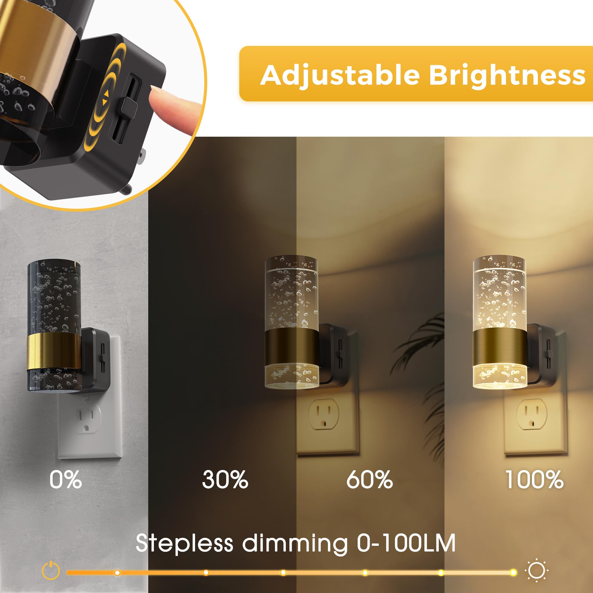 L Lohas Led Night Lights Plug Into Wall, 2 Pack Acrylic Night Light,Dimmable Nightlight With 0-100 Lm Adjustable Brightness, 300