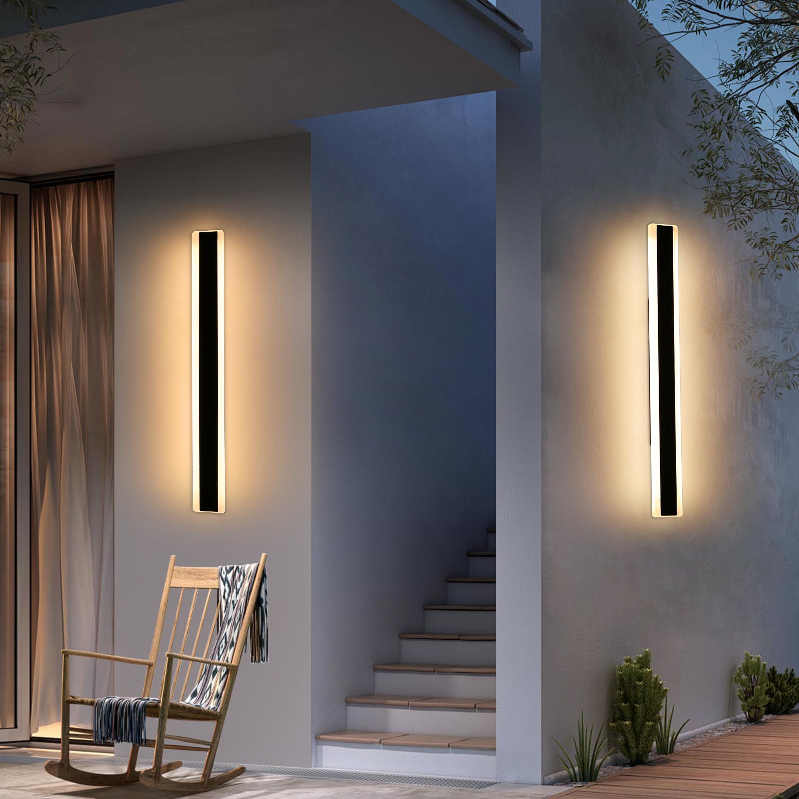 Mikeru 2Pack 39.3Inch Outdoor Wall Light Fixtures  3000/4500/6000K 3 Color Modern Black Linear Wall Lights Front Porch Light Wall Mounted Led Lighting For Basement  Shop Garage Non-Dimmable